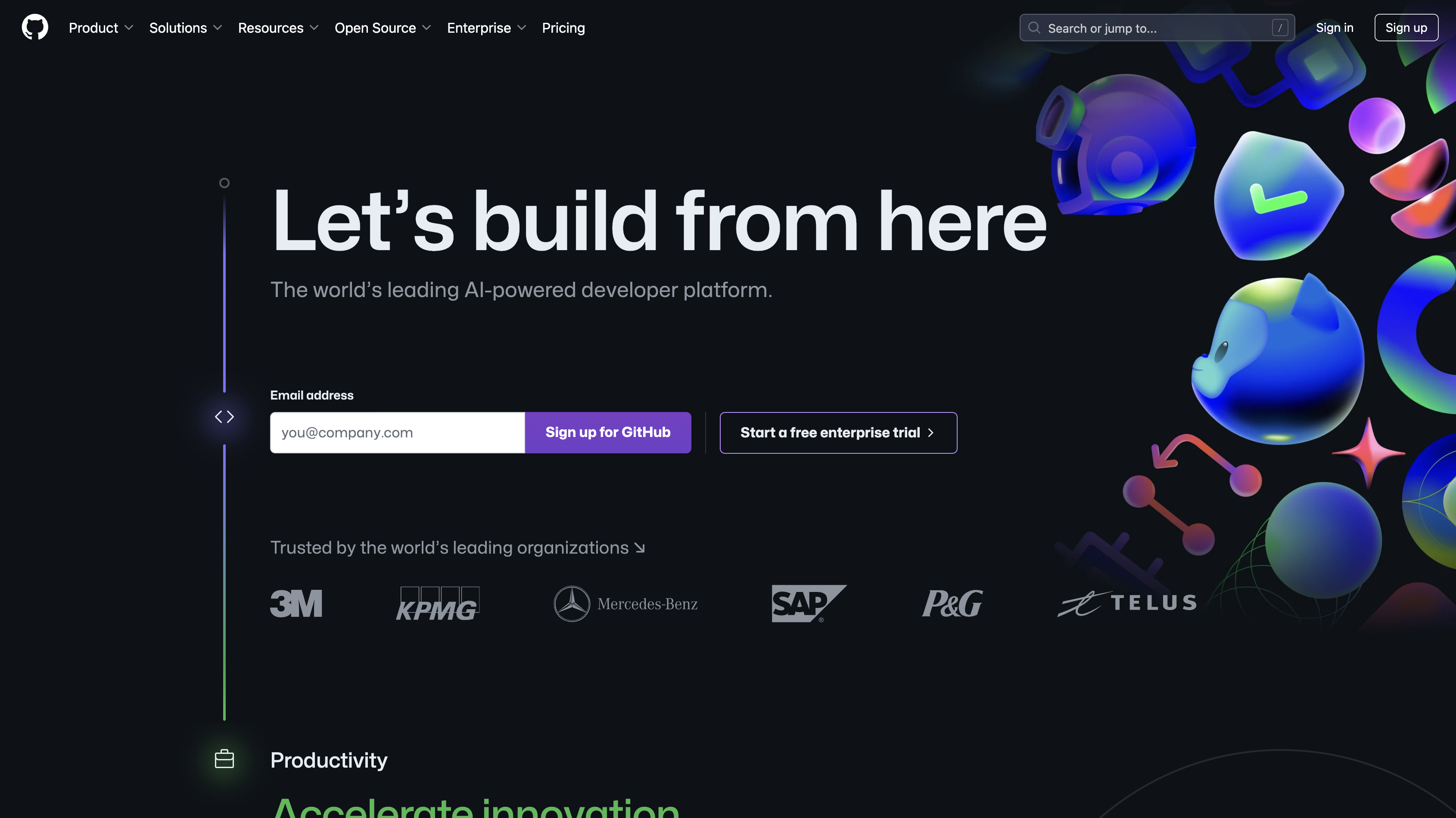 Screenshot of GitHub homepage.