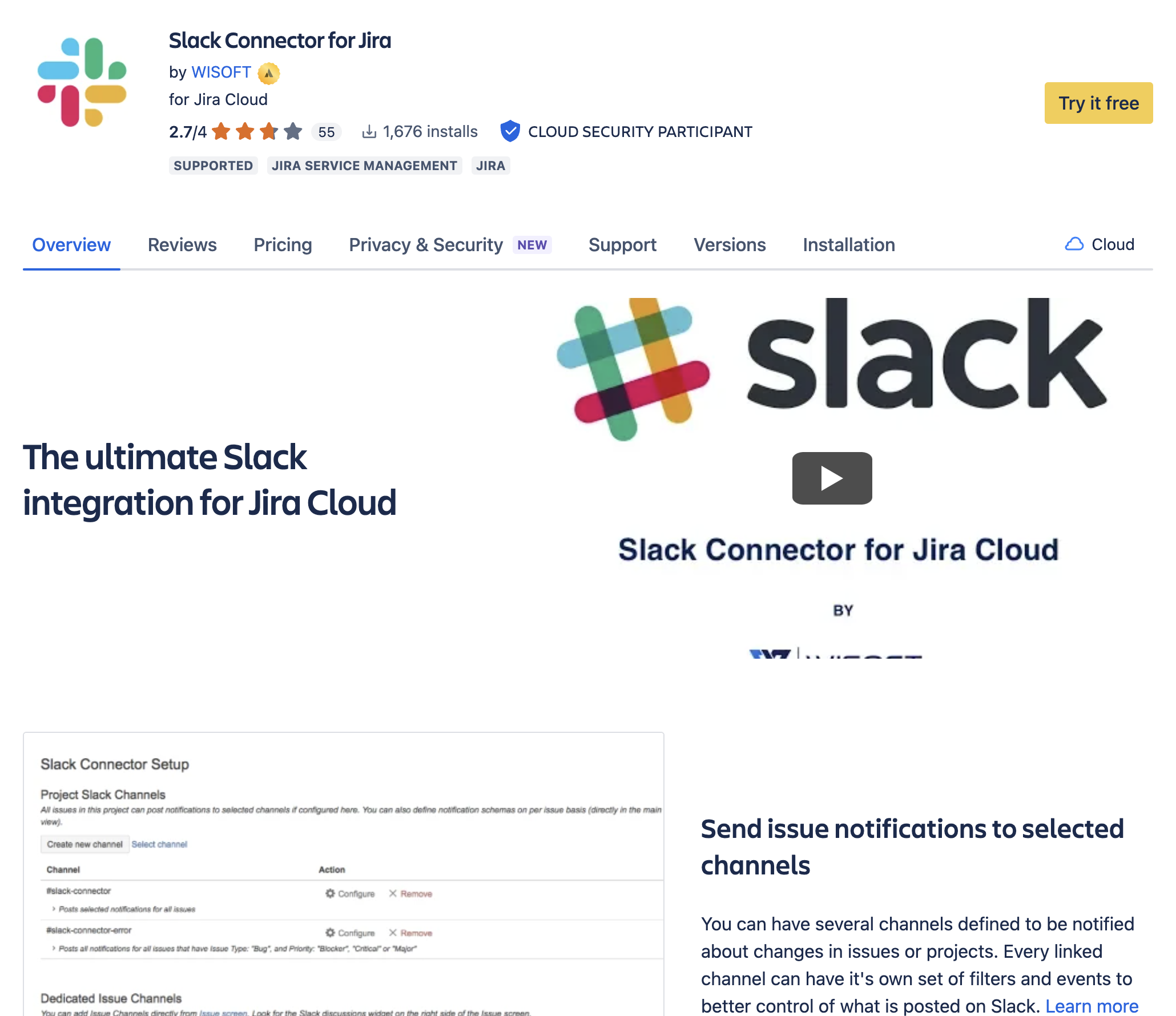 Screenshot of Slack Connector listing.