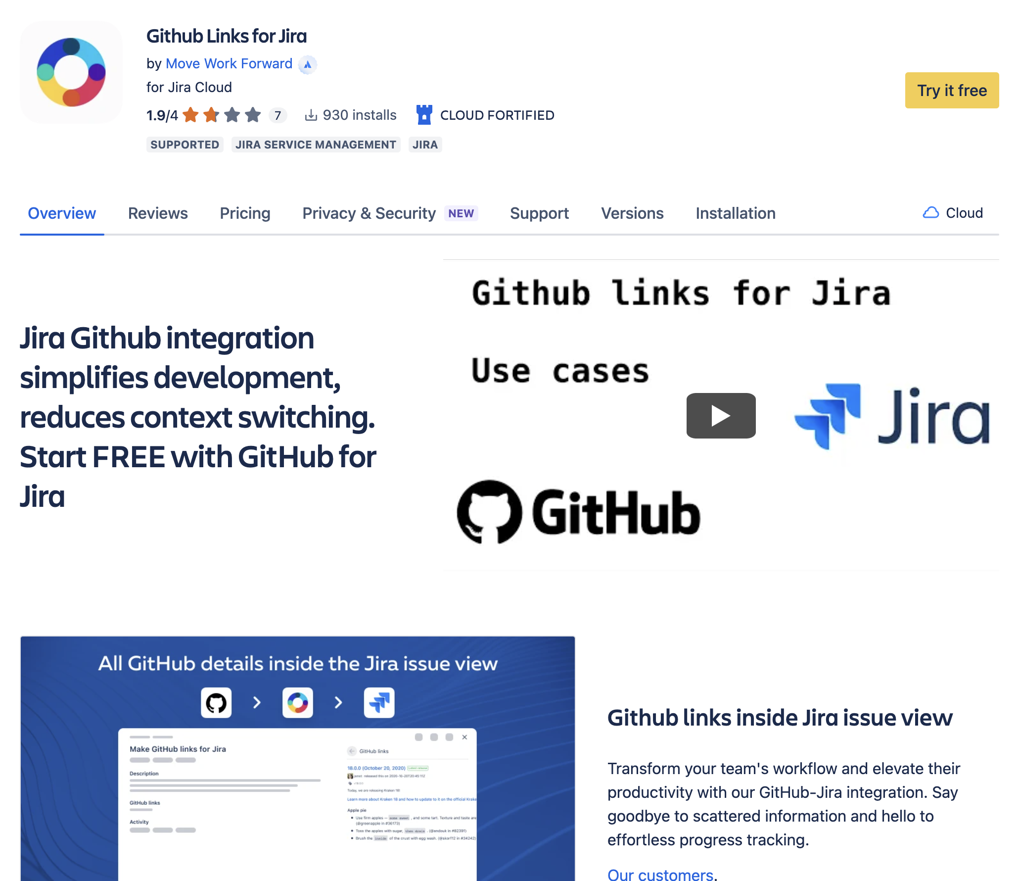 Screenshot of GitHub Links listing.