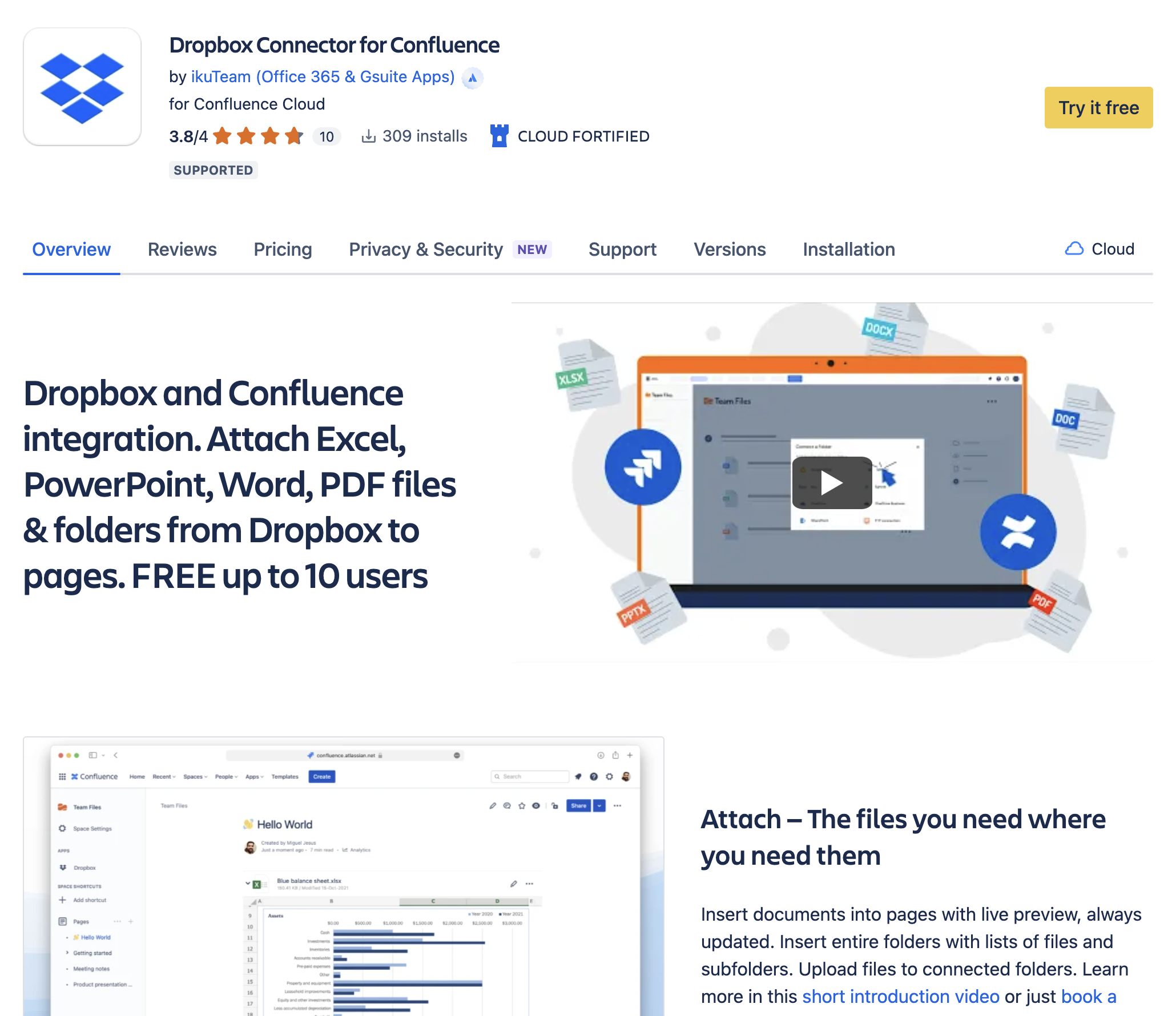 Screenshot of Dropbox Connector listing.