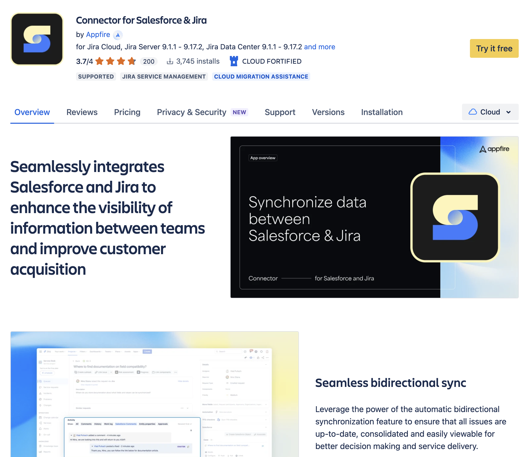 Screenshot of Salesforce Connector listing.