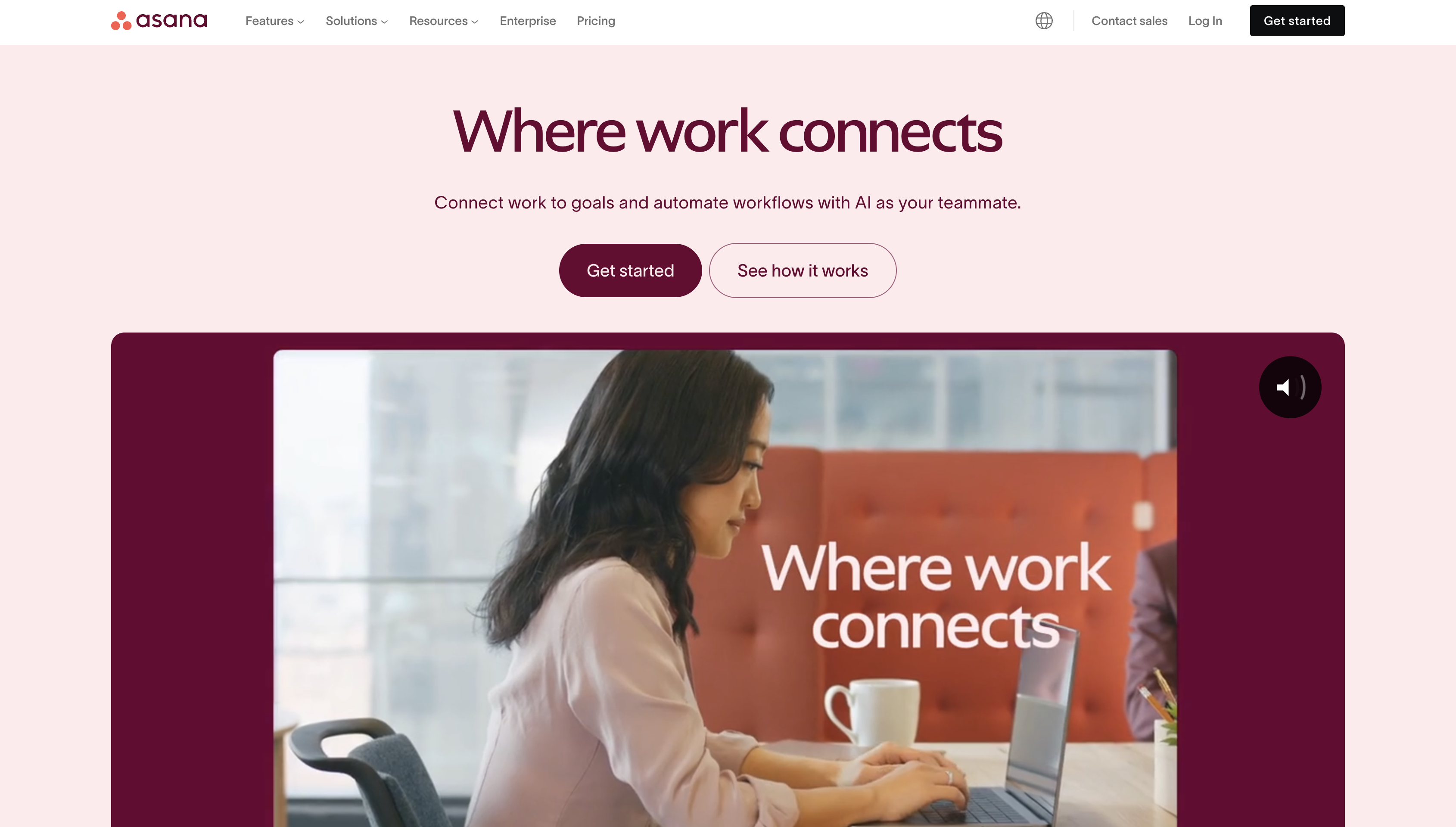 Screenshot of Asana homepage.