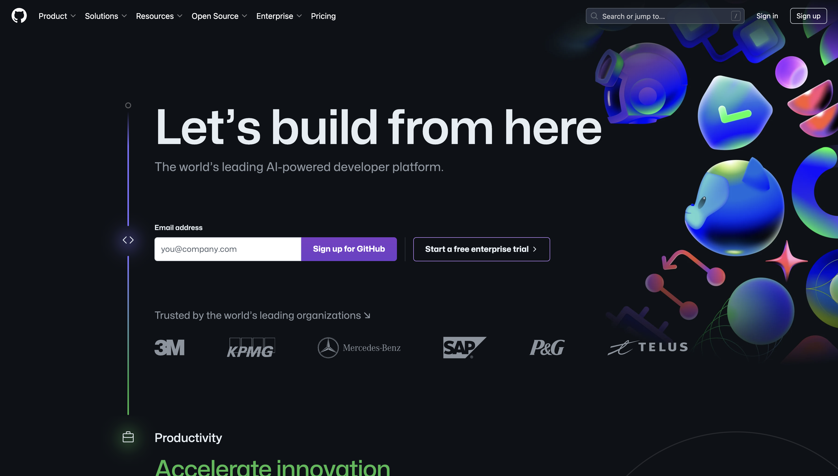 Screenshot of GitHub homepage.