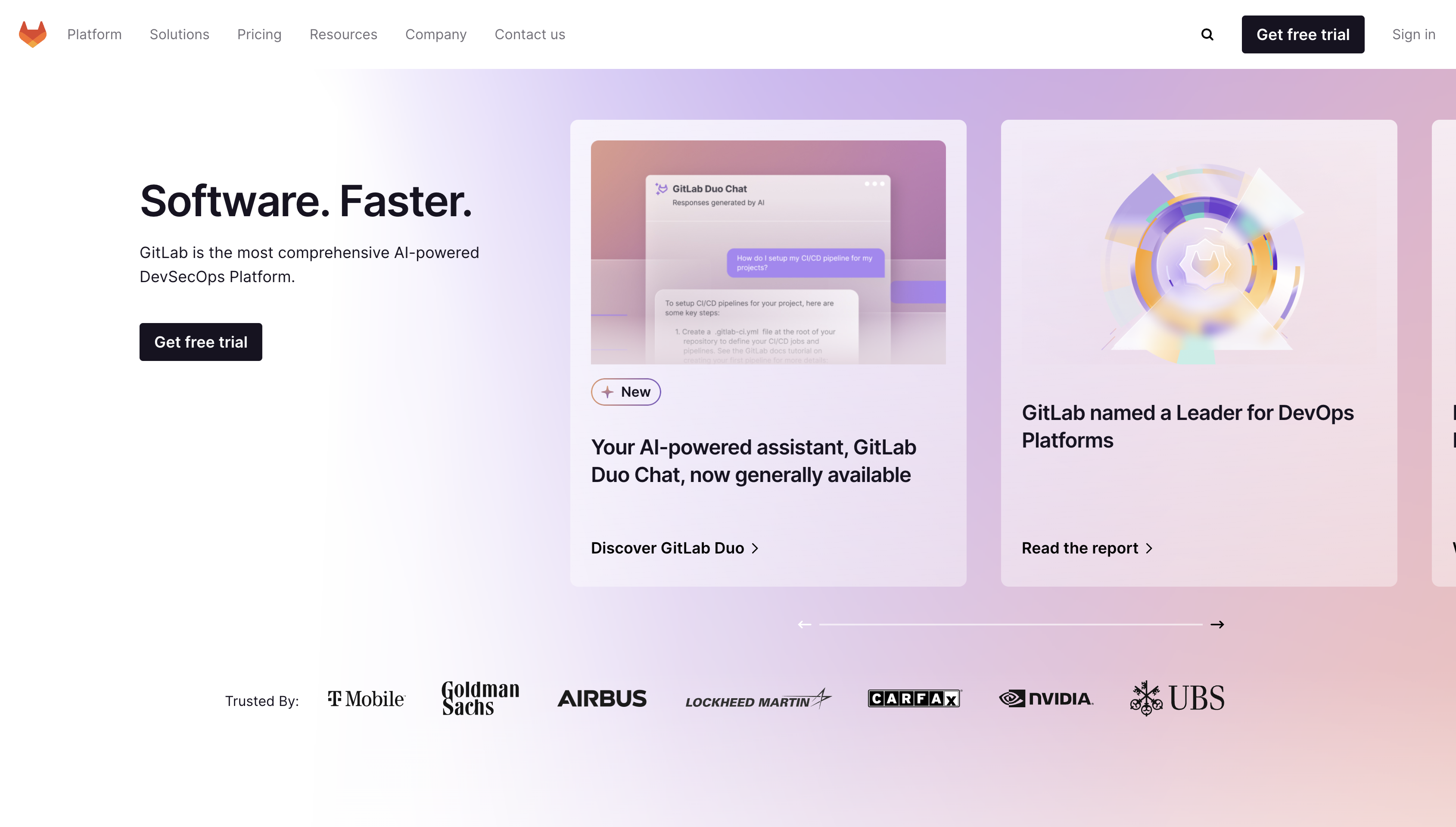 Screenshot of GitLab homepage.