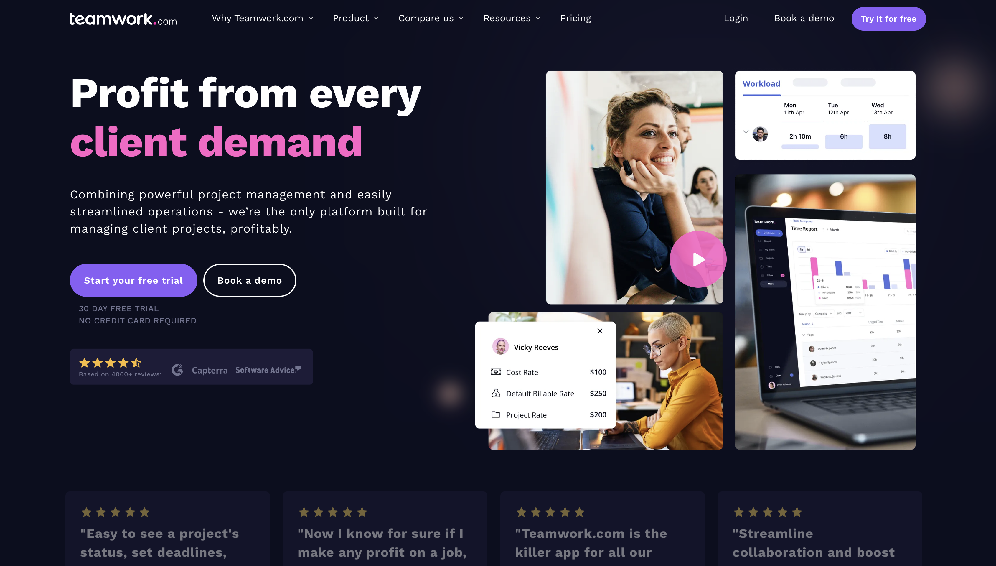 Screenshot of Teamwork homepage.