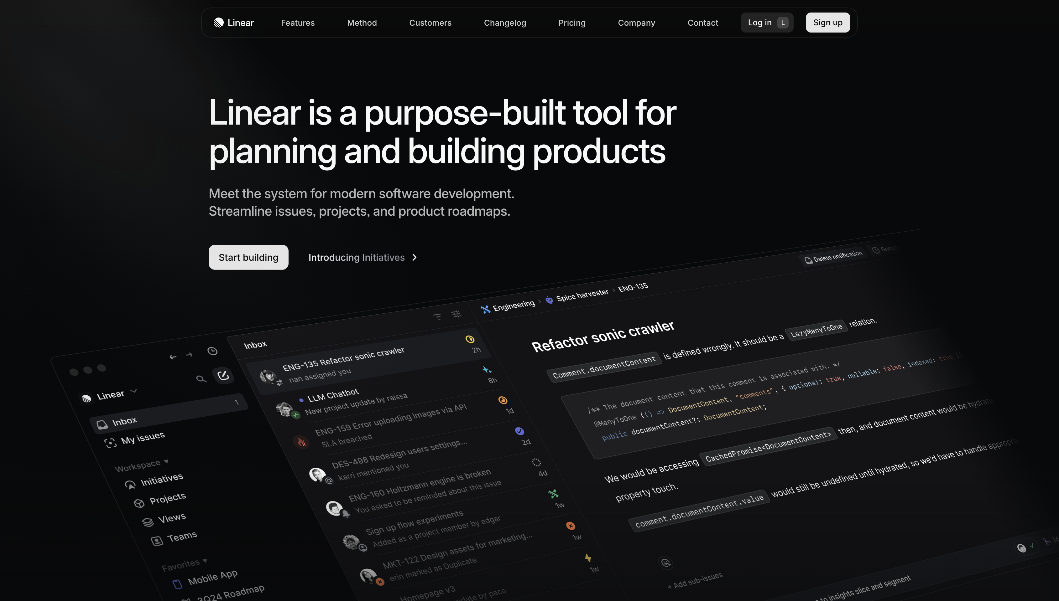 Screenshot of Linear homepage.