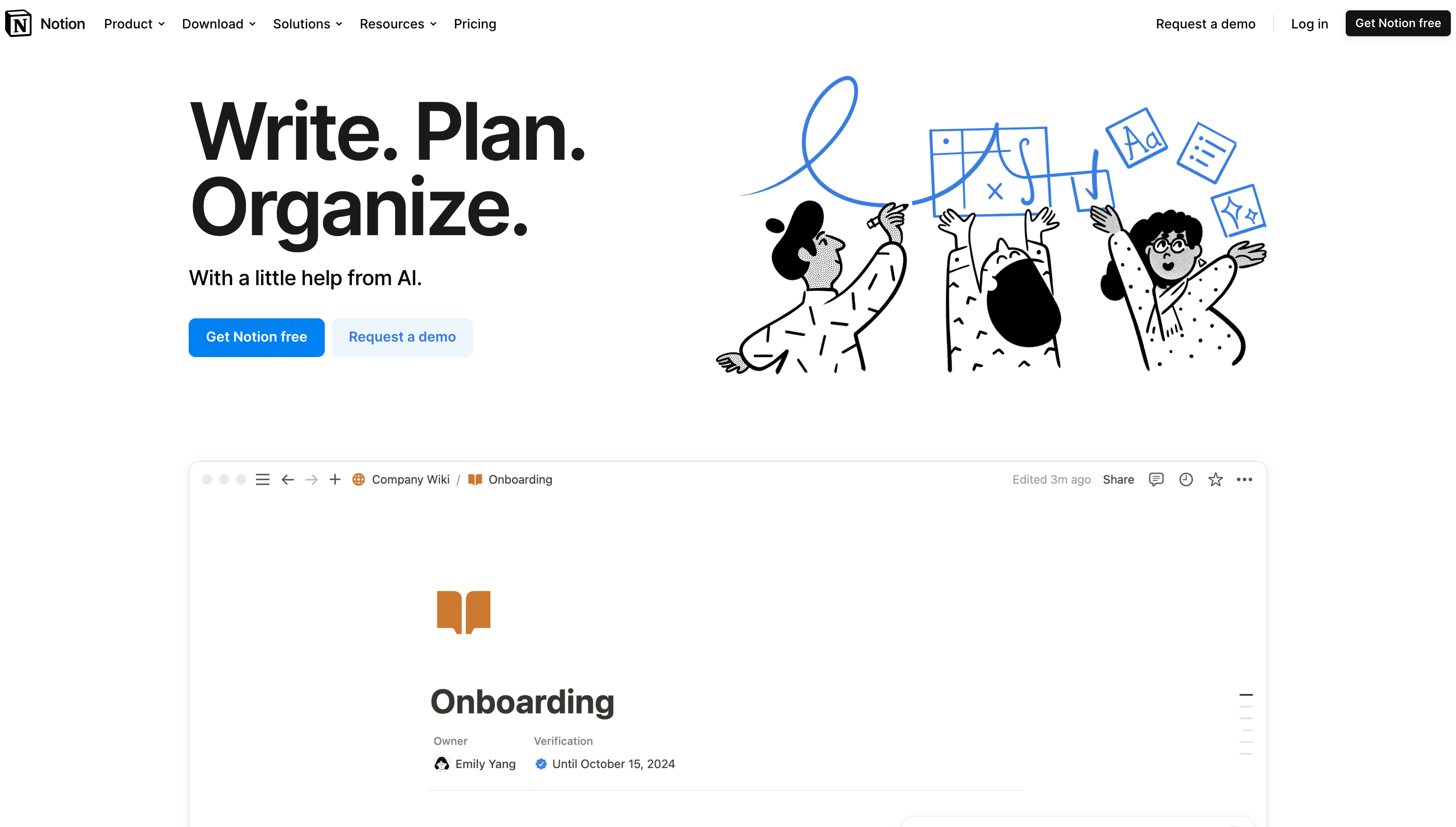 Screenshot of Notion homepage.