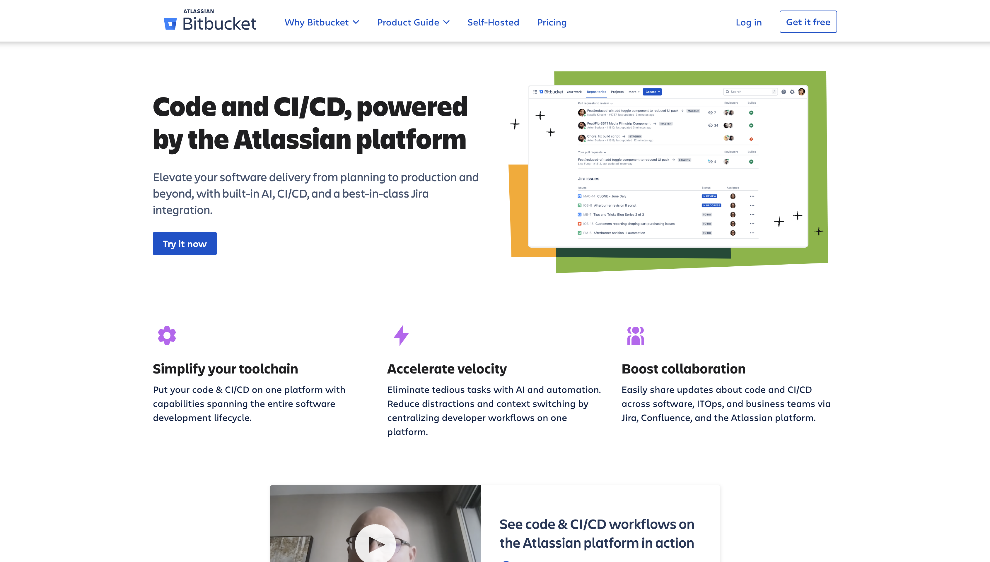 Screenshot of Bitbucket homepage.