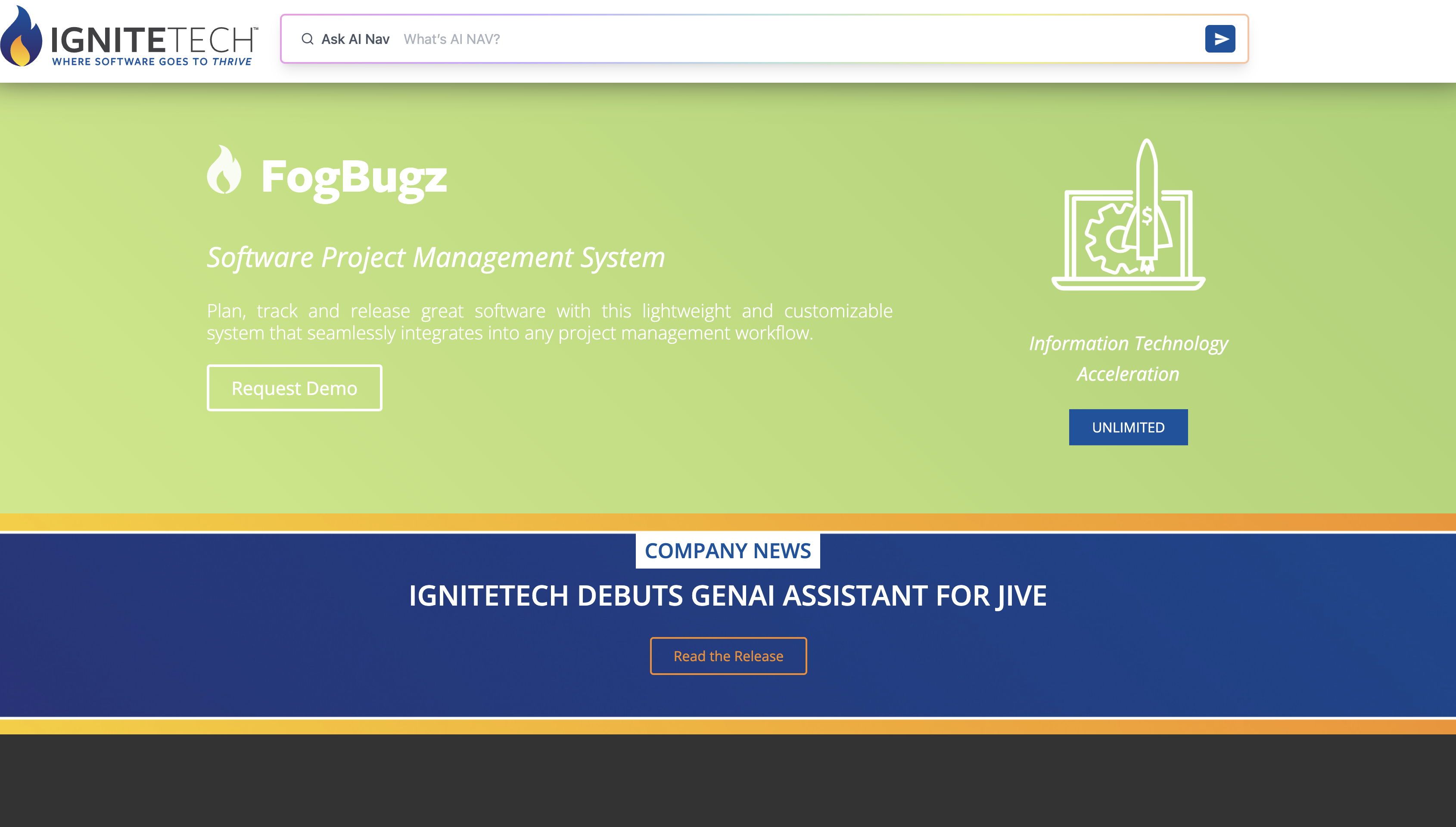 Screenshot of FogBugz homepage.
