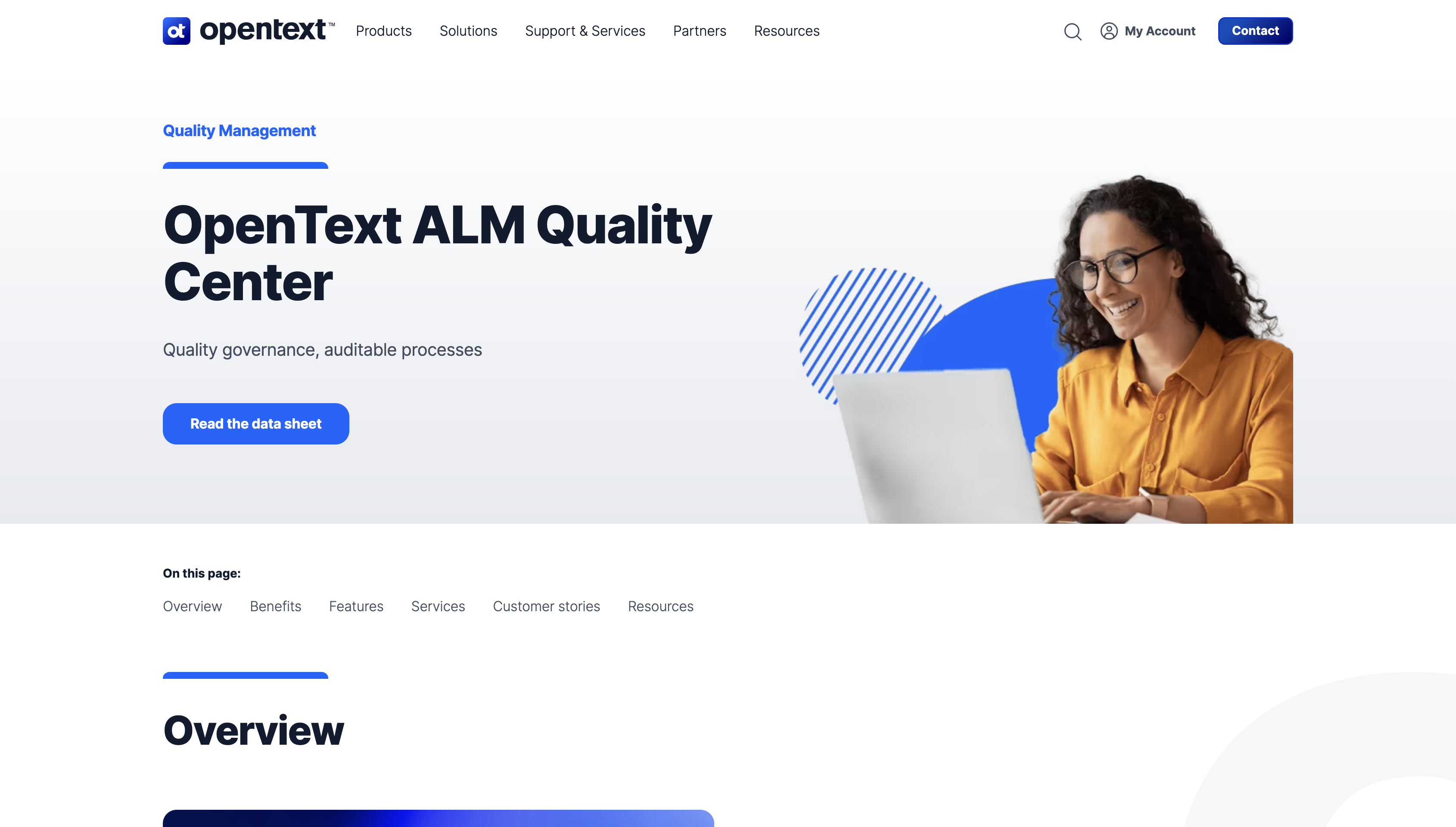 Screenshot of OpenText ALM Quality Center landing page.