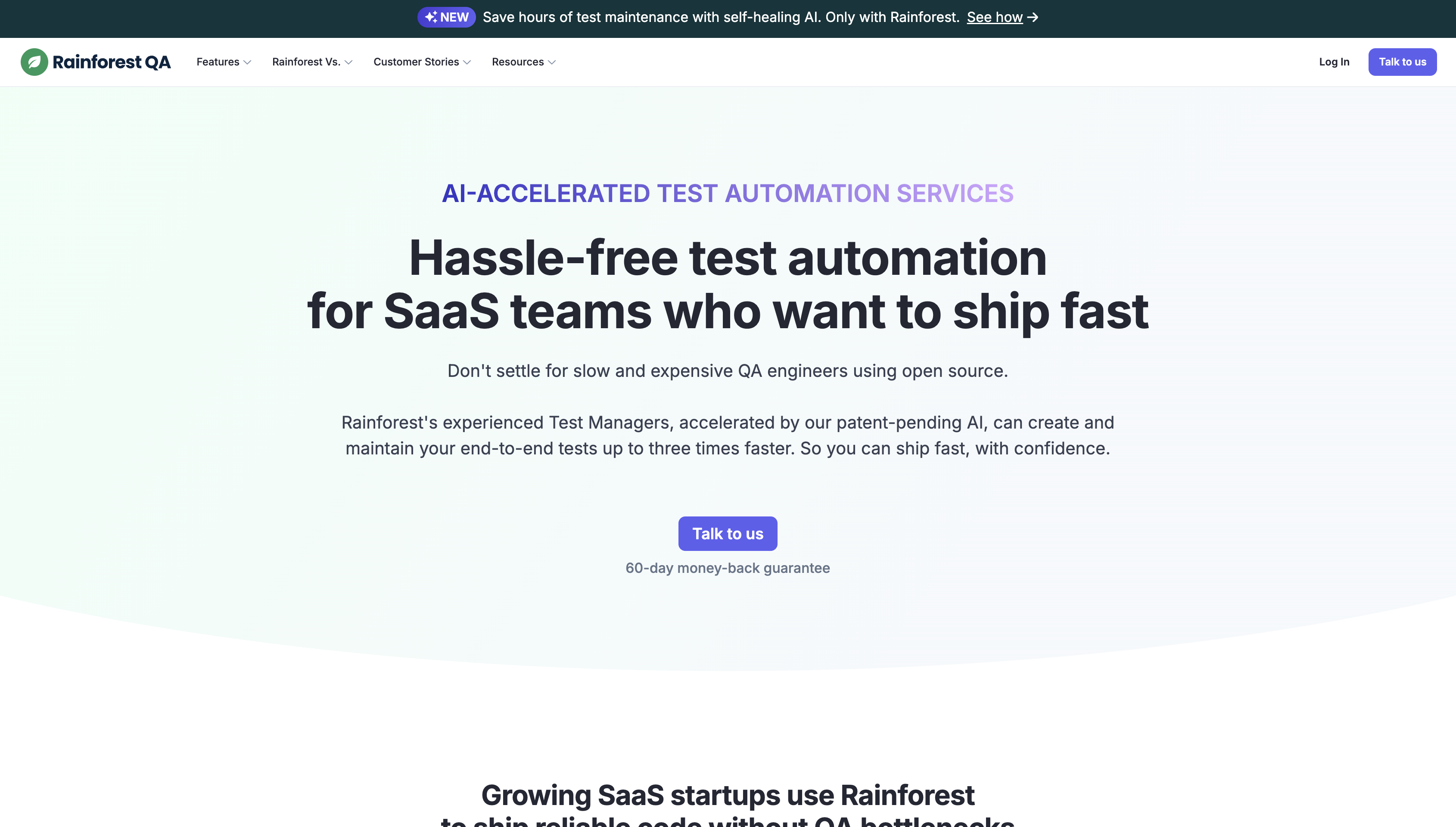 Screenshot of RainforestQA homepage.
