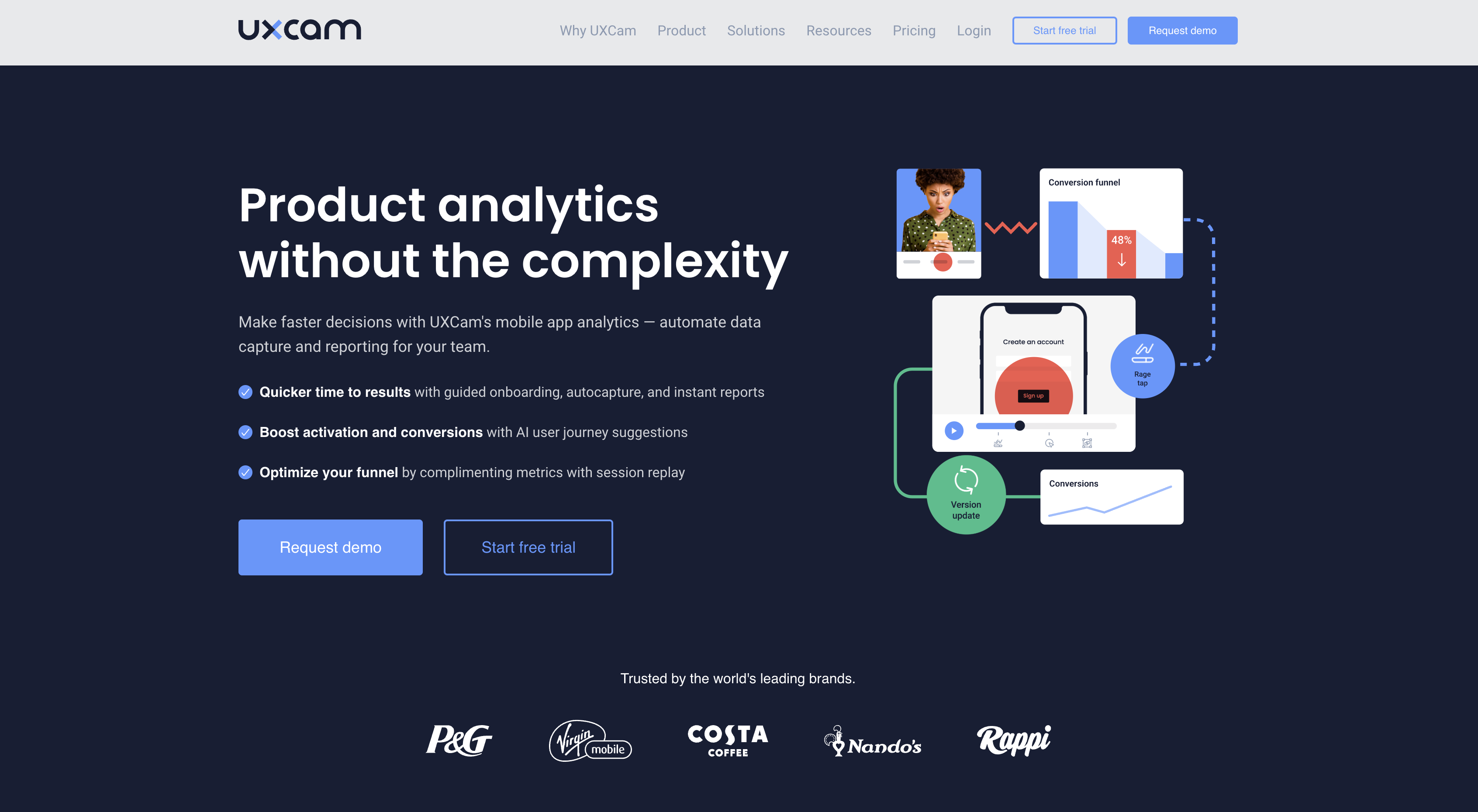 Screenshot of UXCam homepage