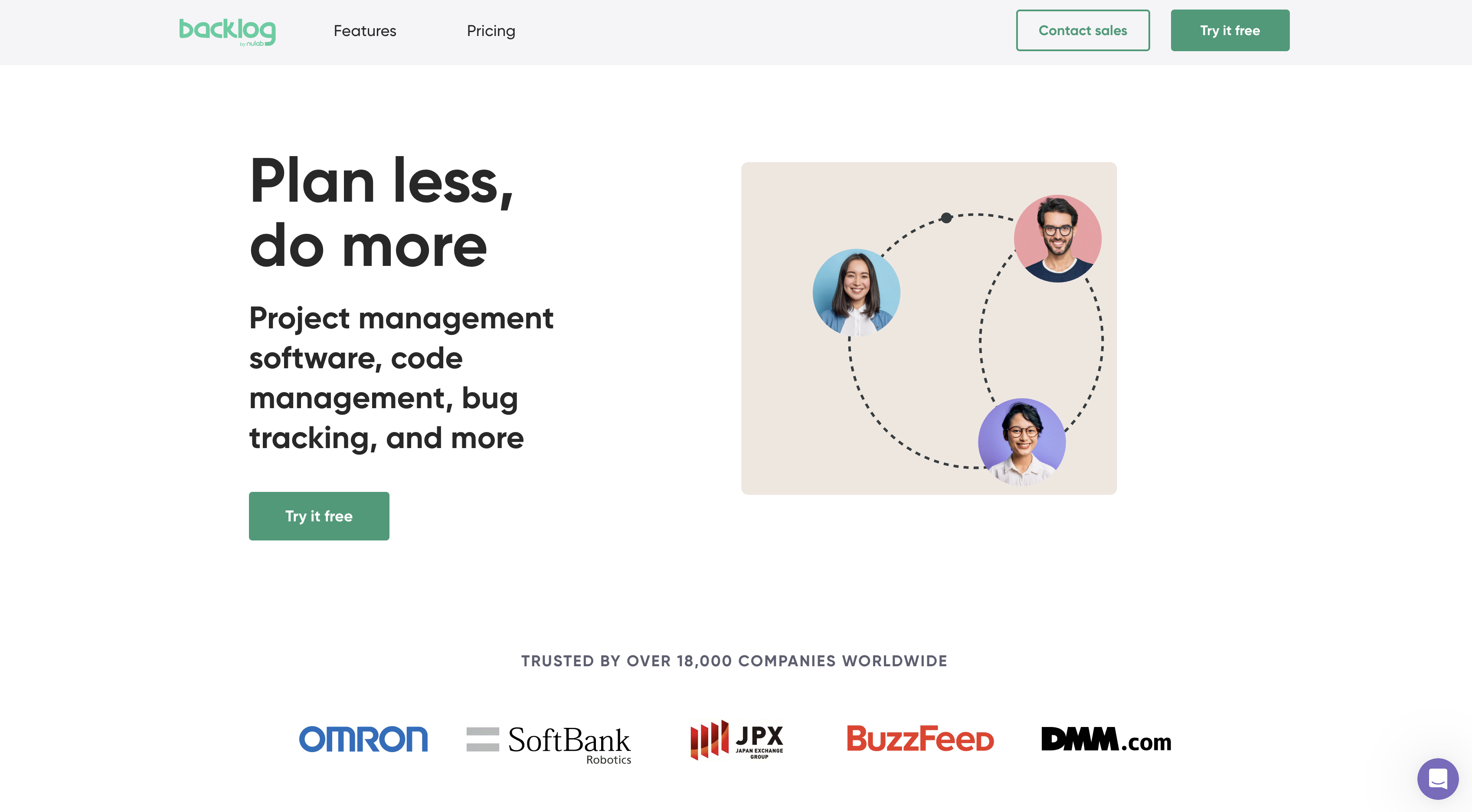 Screenshot of Backlog homepage