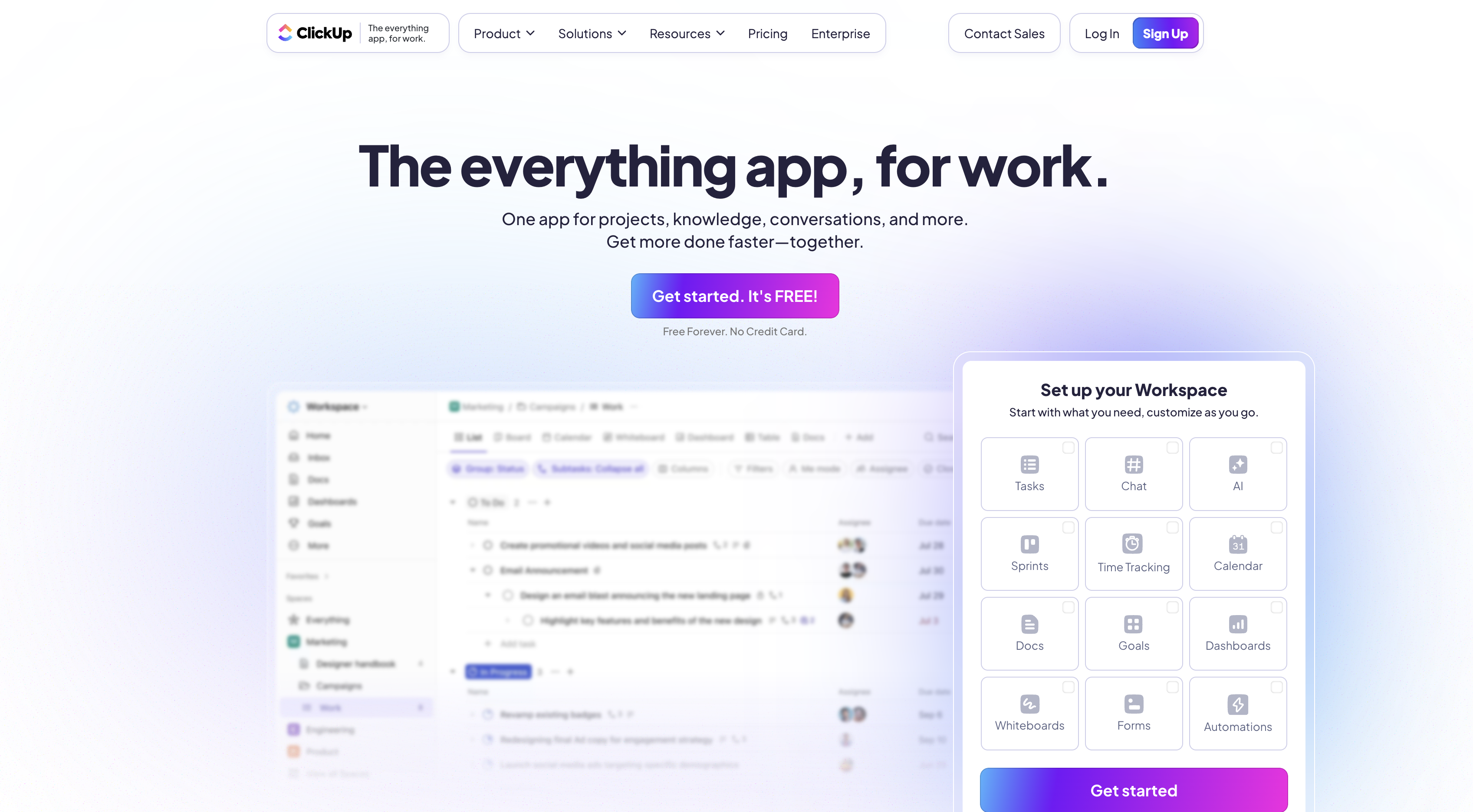 Screenshot of ClickUp homepage