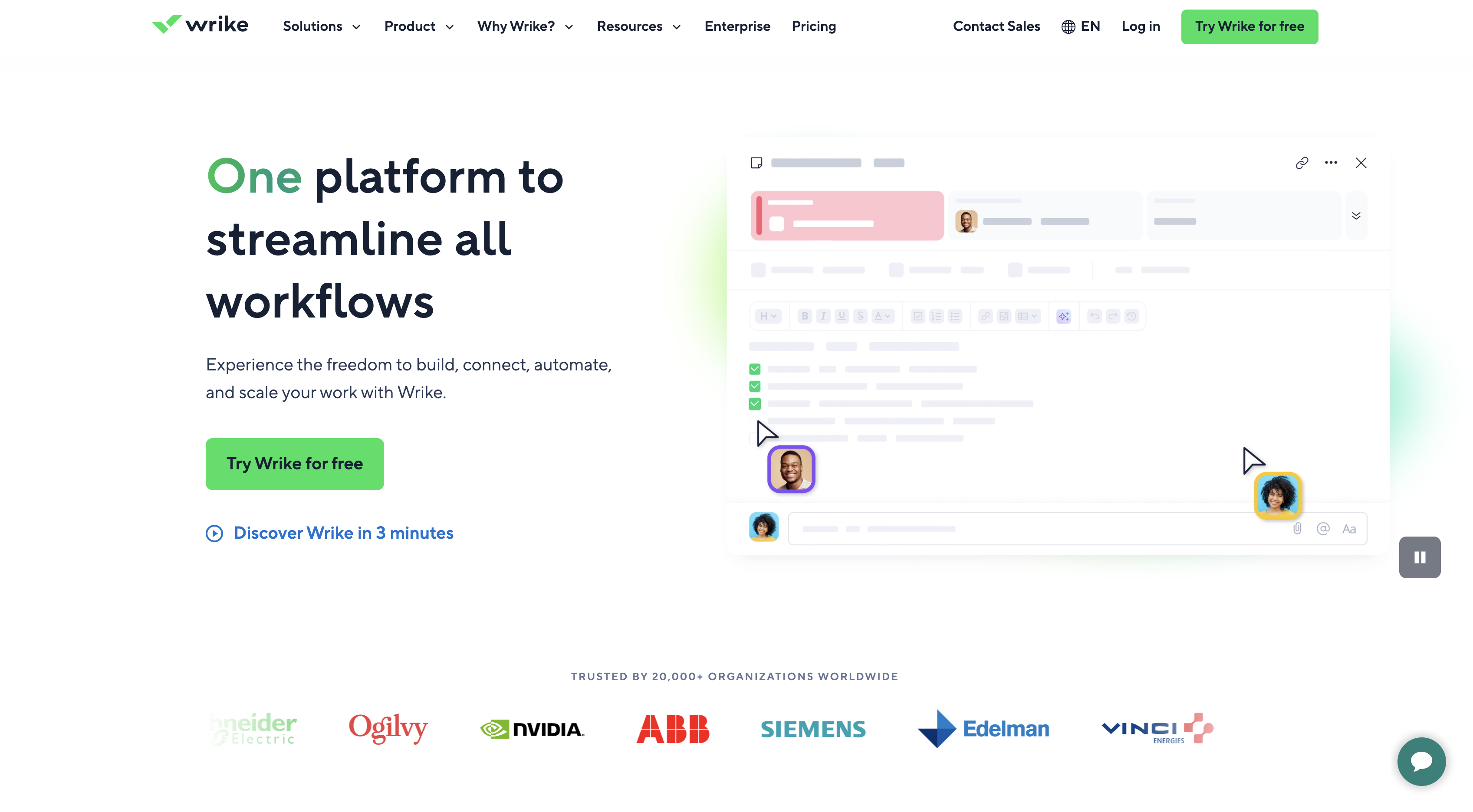 Screenshot of Wrike homepage