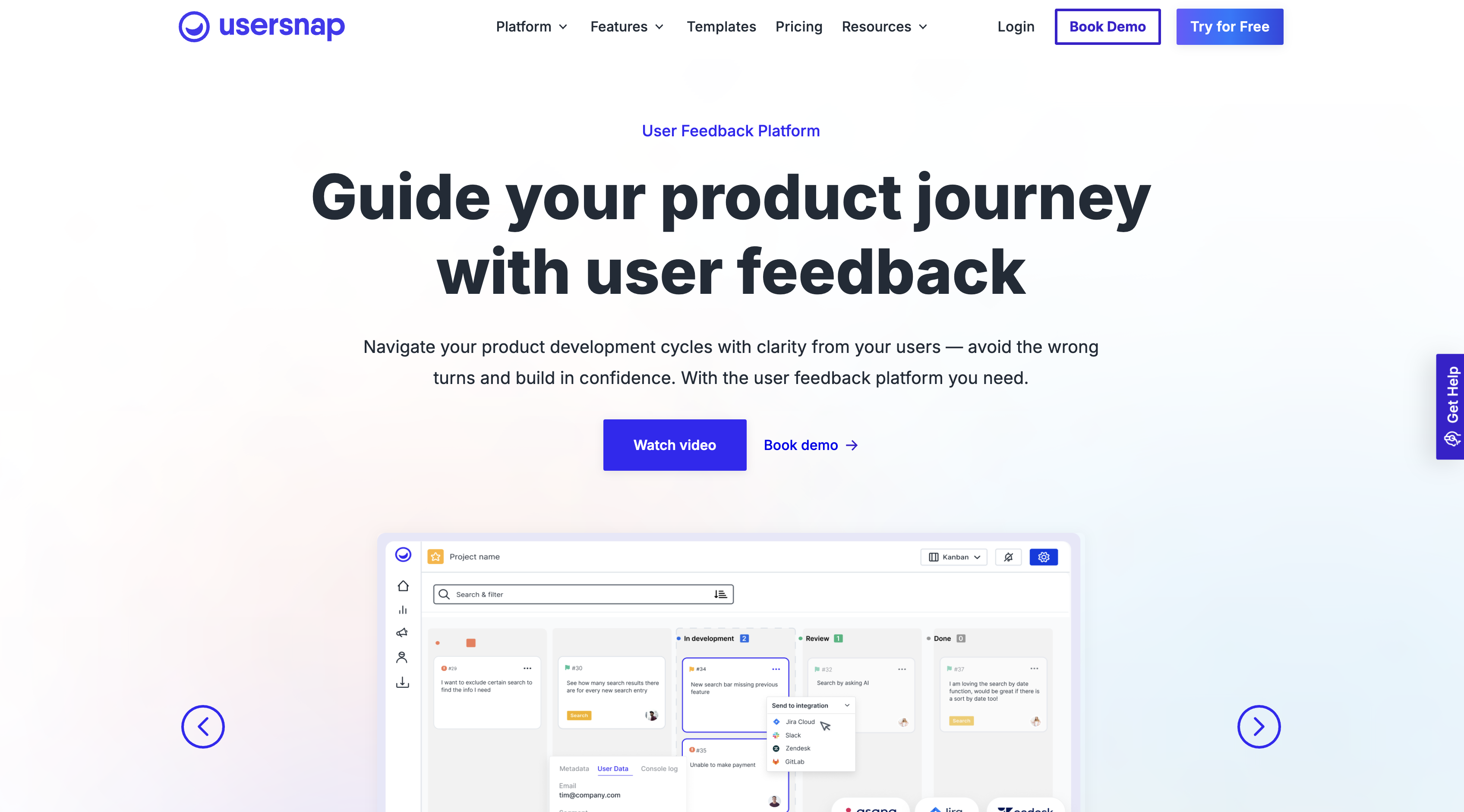 Screenshot of Usersnap homepage