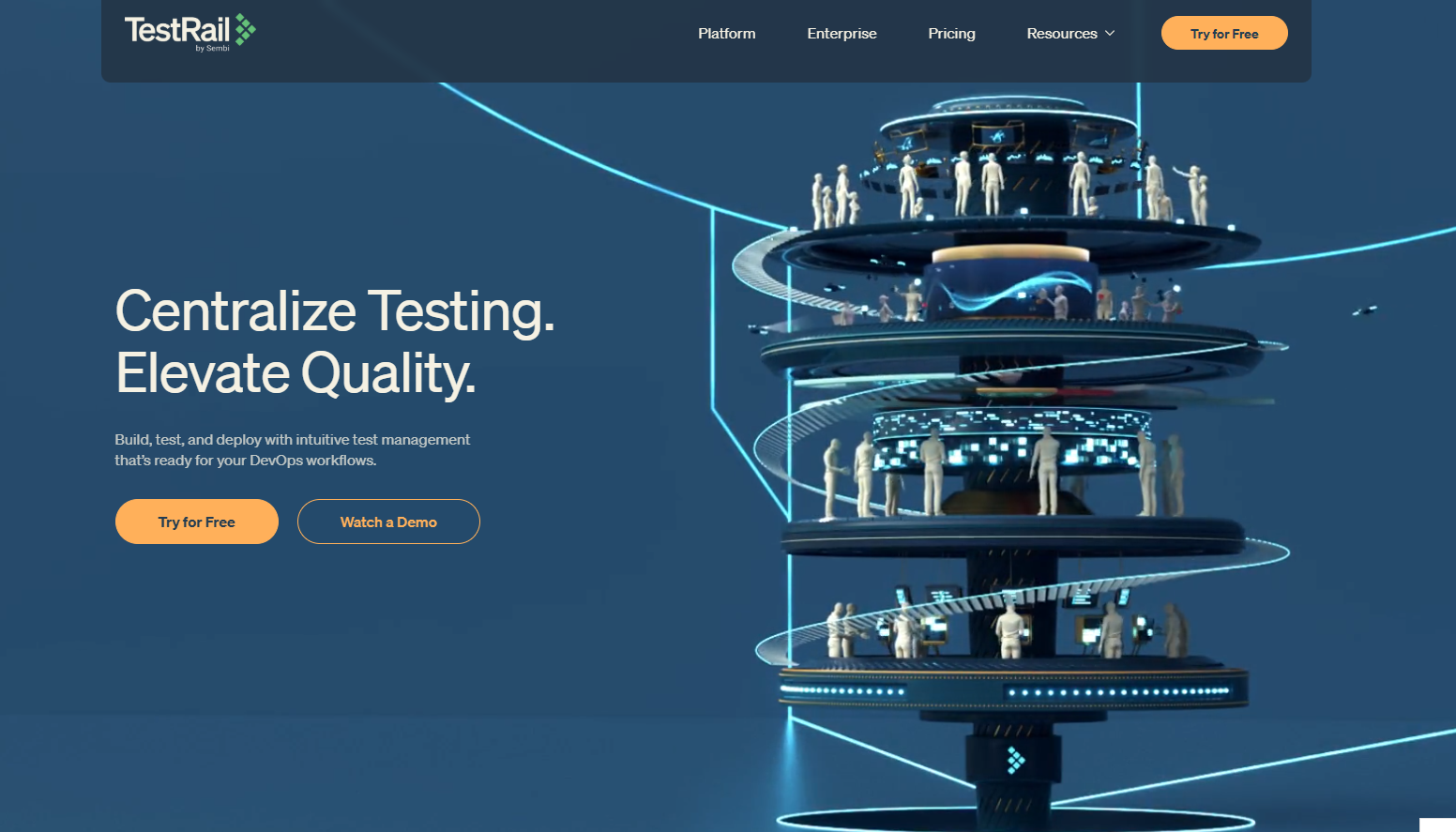 Screenshot of TestRail homepage.