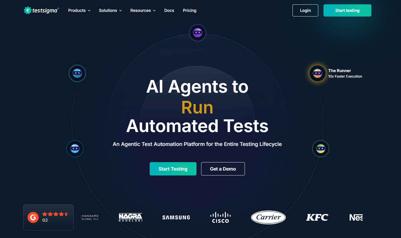 Screenshot of TestSigma homepage.