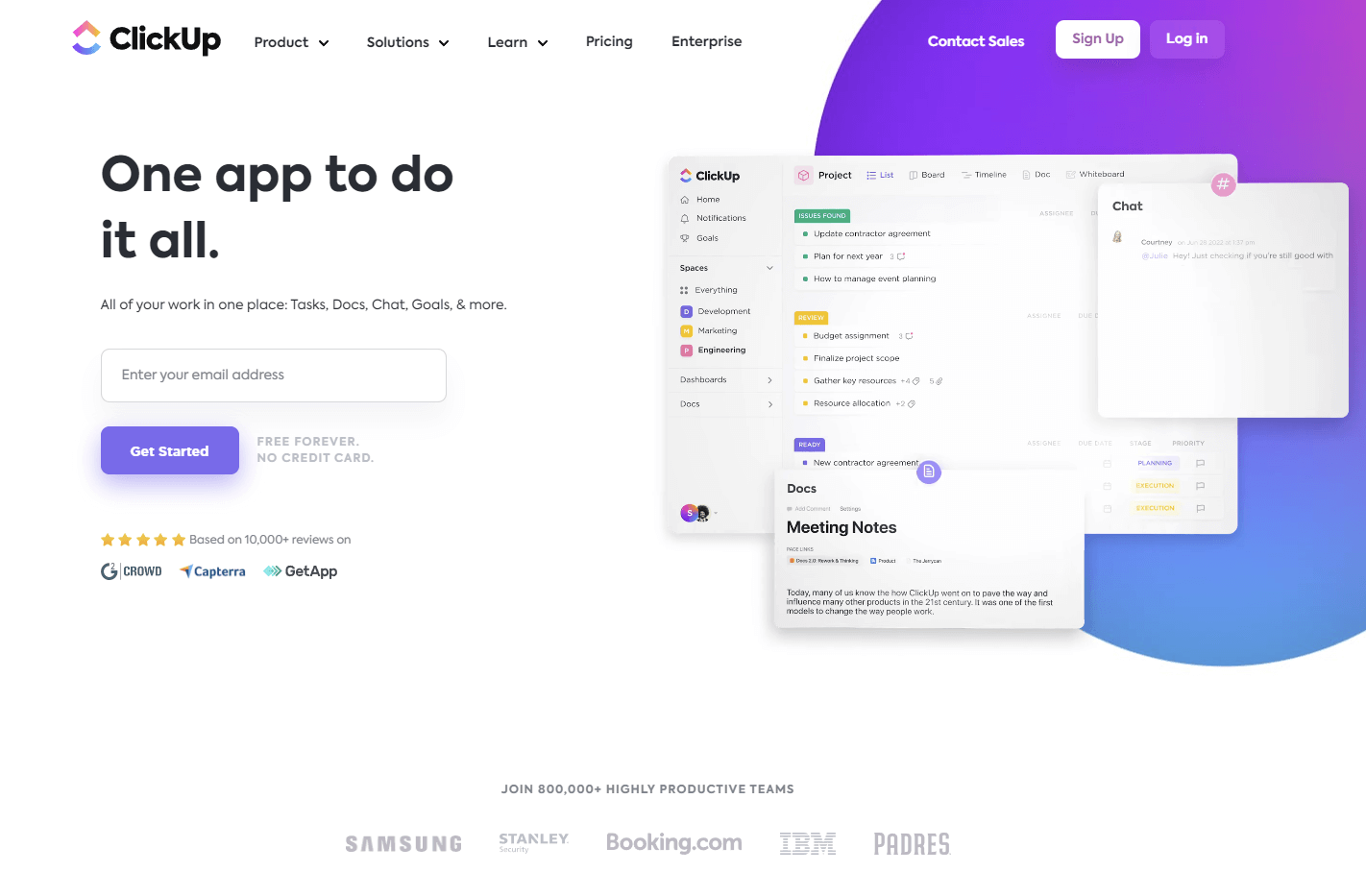 Screenshot of ClickUp homepage