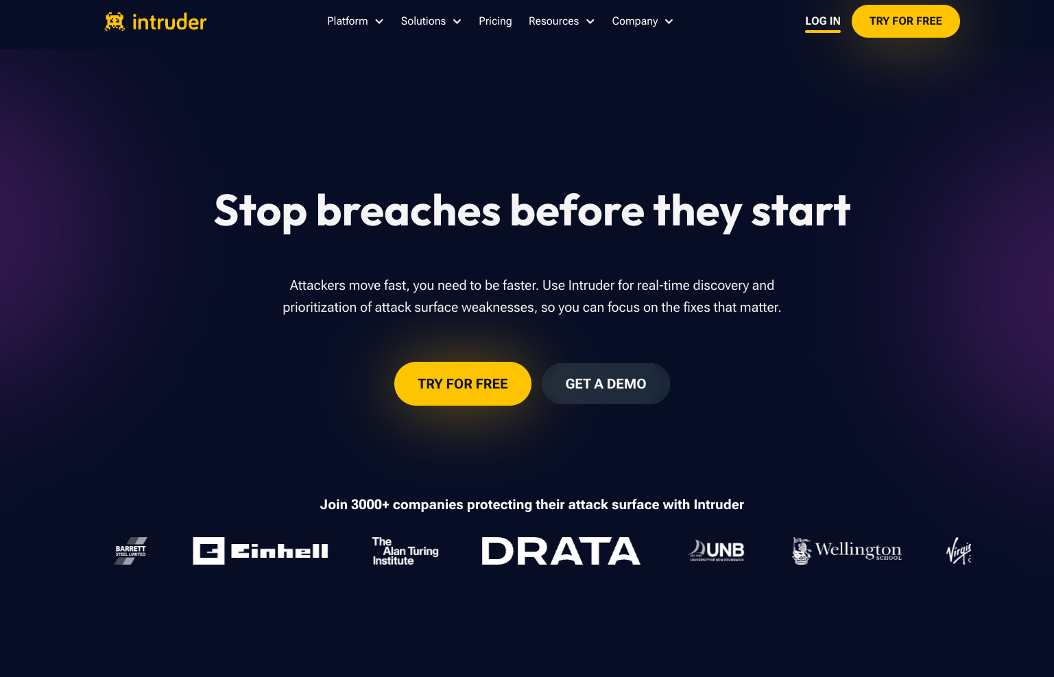 Screenshot of Intruder homepage