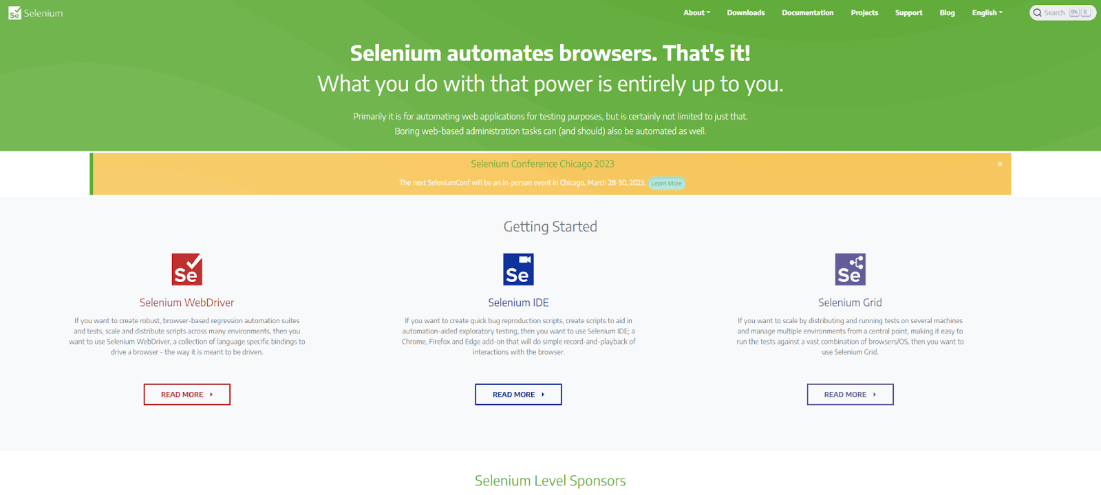 Screenshot of Selenium homepage