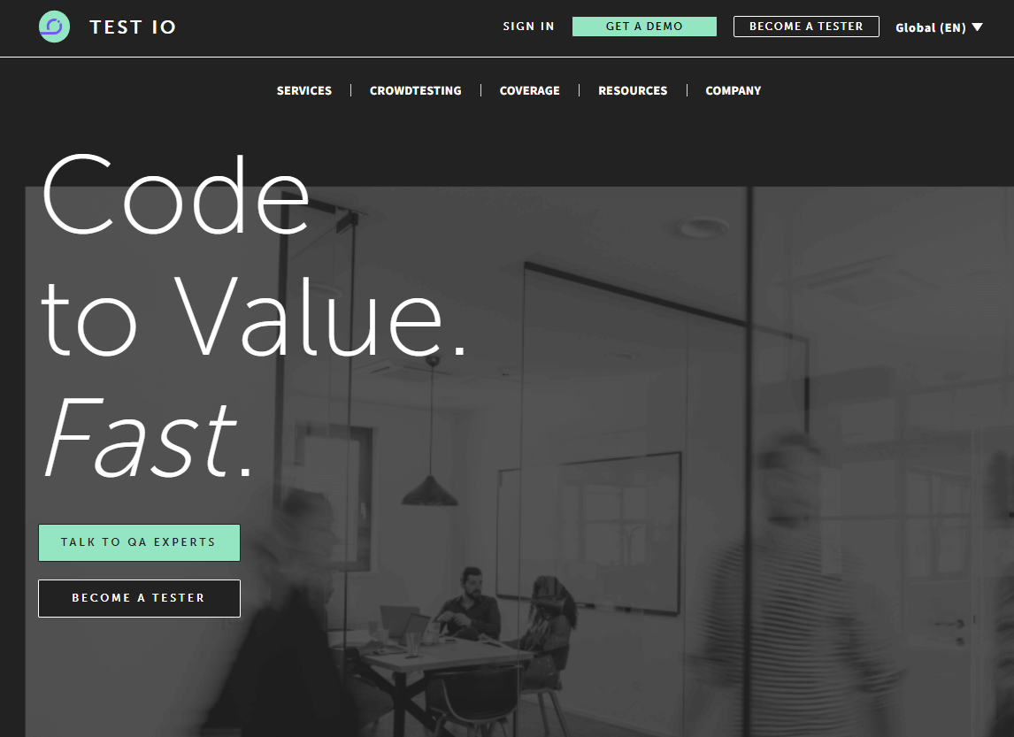 Screenshot of Test IO homepage