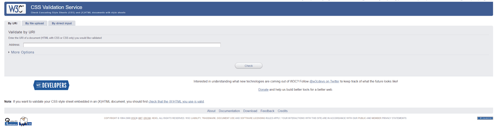 Screenshot of W3C CSS Validator heompage