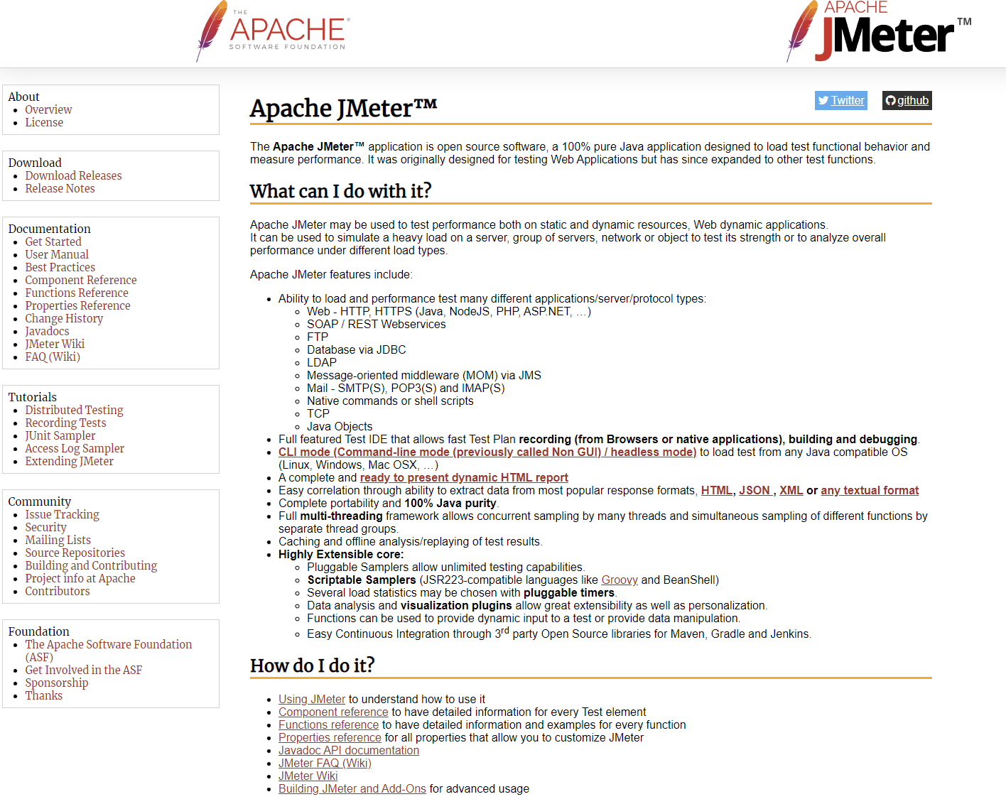 Screenshot of Apache JMeter homepage