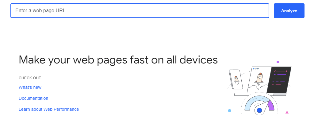 Screenshot of Google PageSpeed Insights homepage