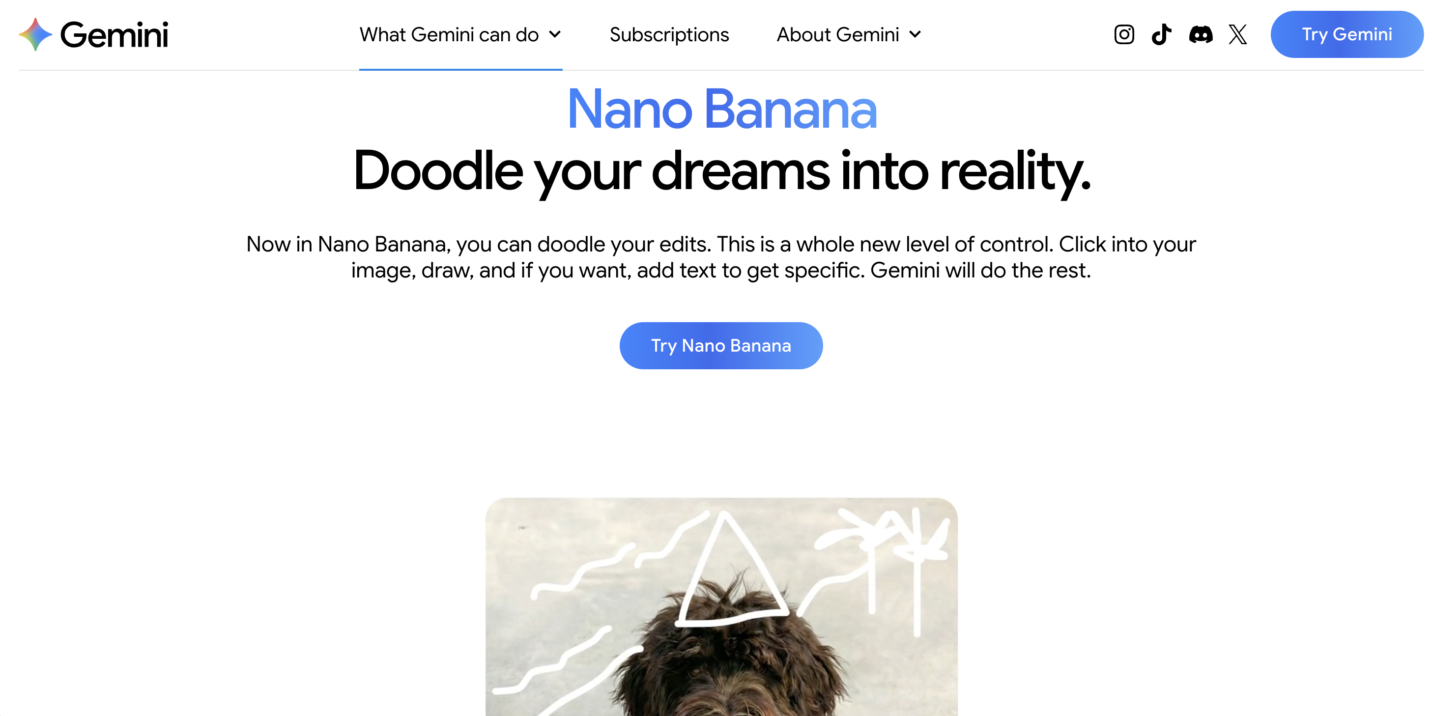Screenshot of Gemini Nano Banana homepage