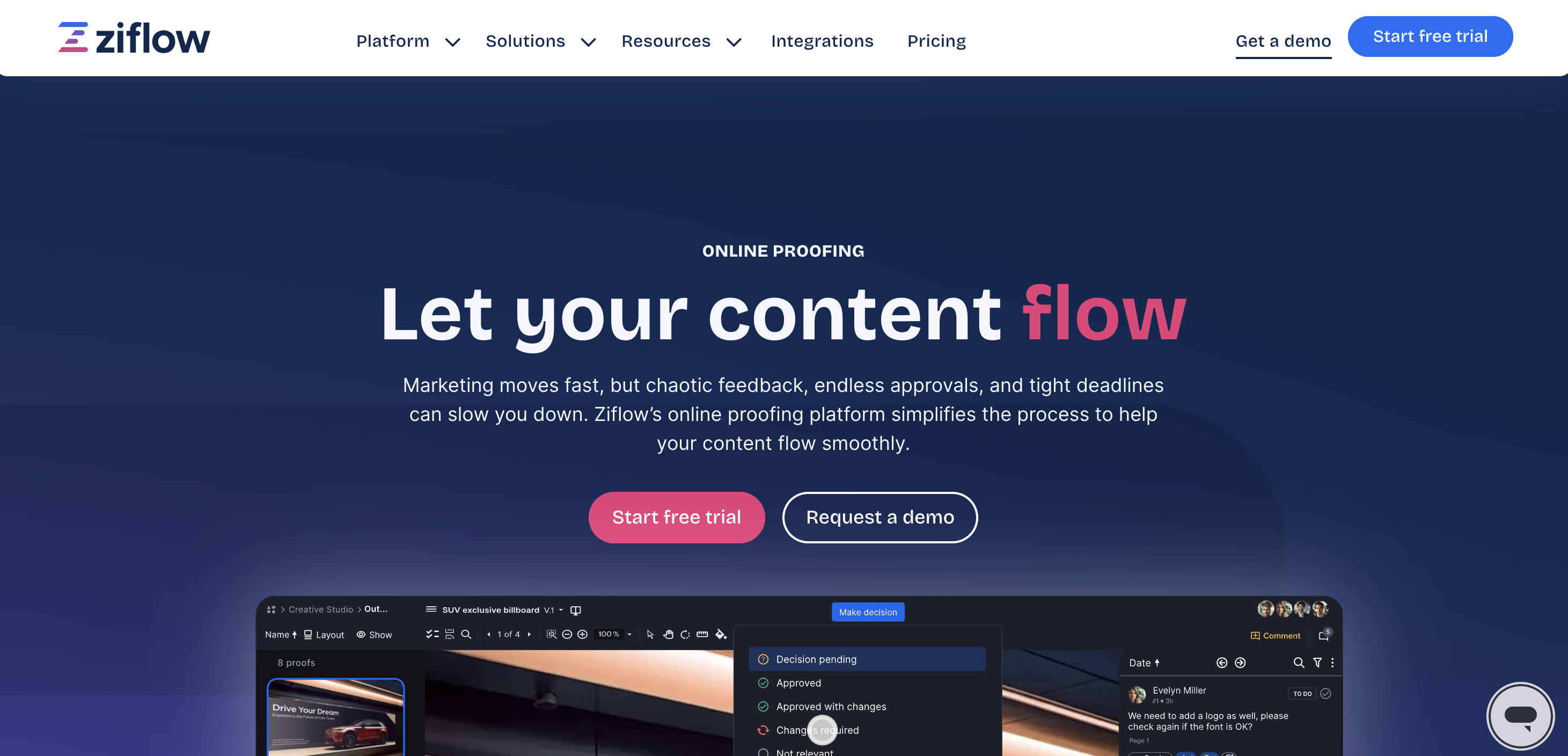 Screenshot of Ziflow website