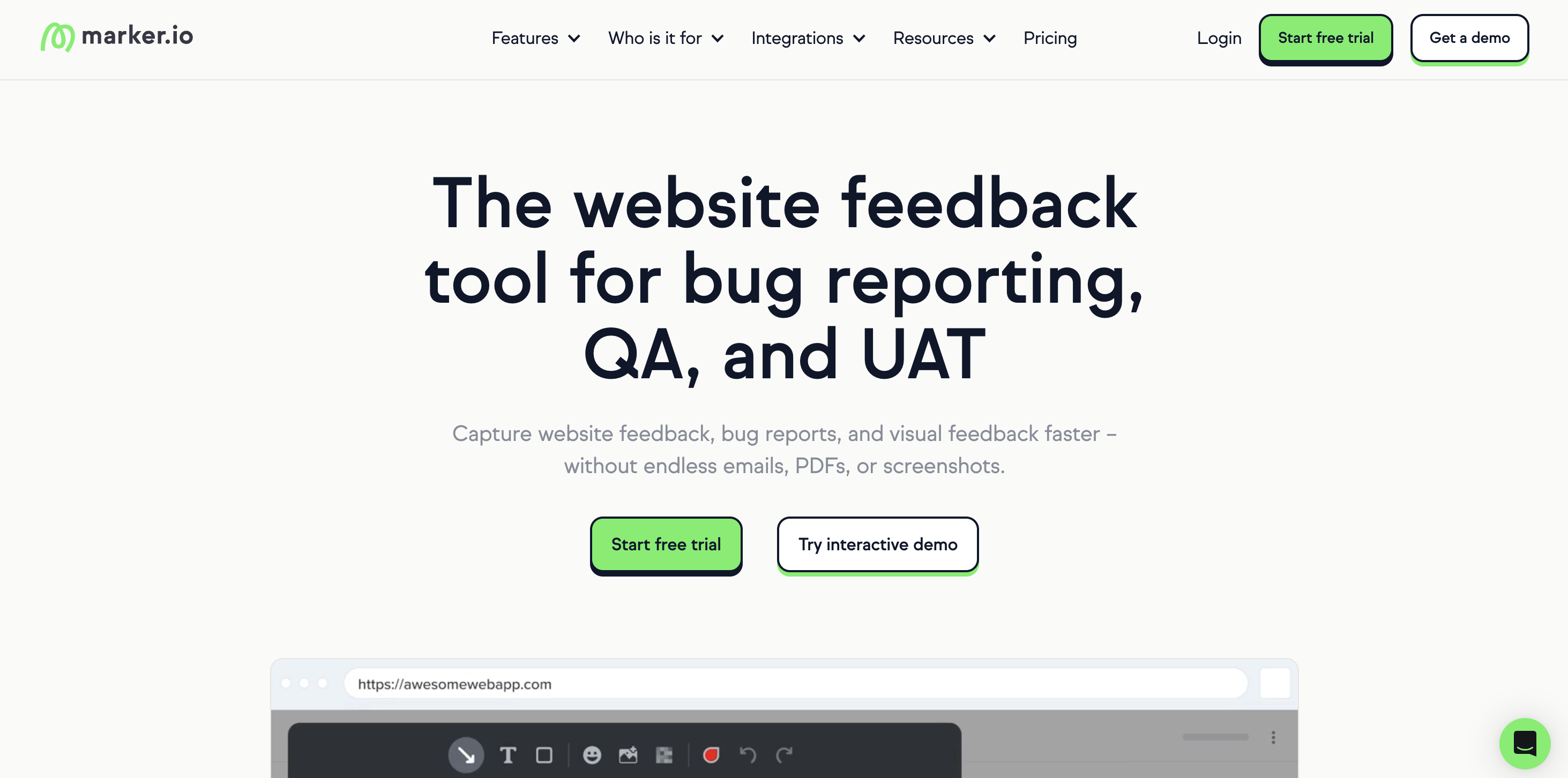 Screenshot of Marker.io homepage