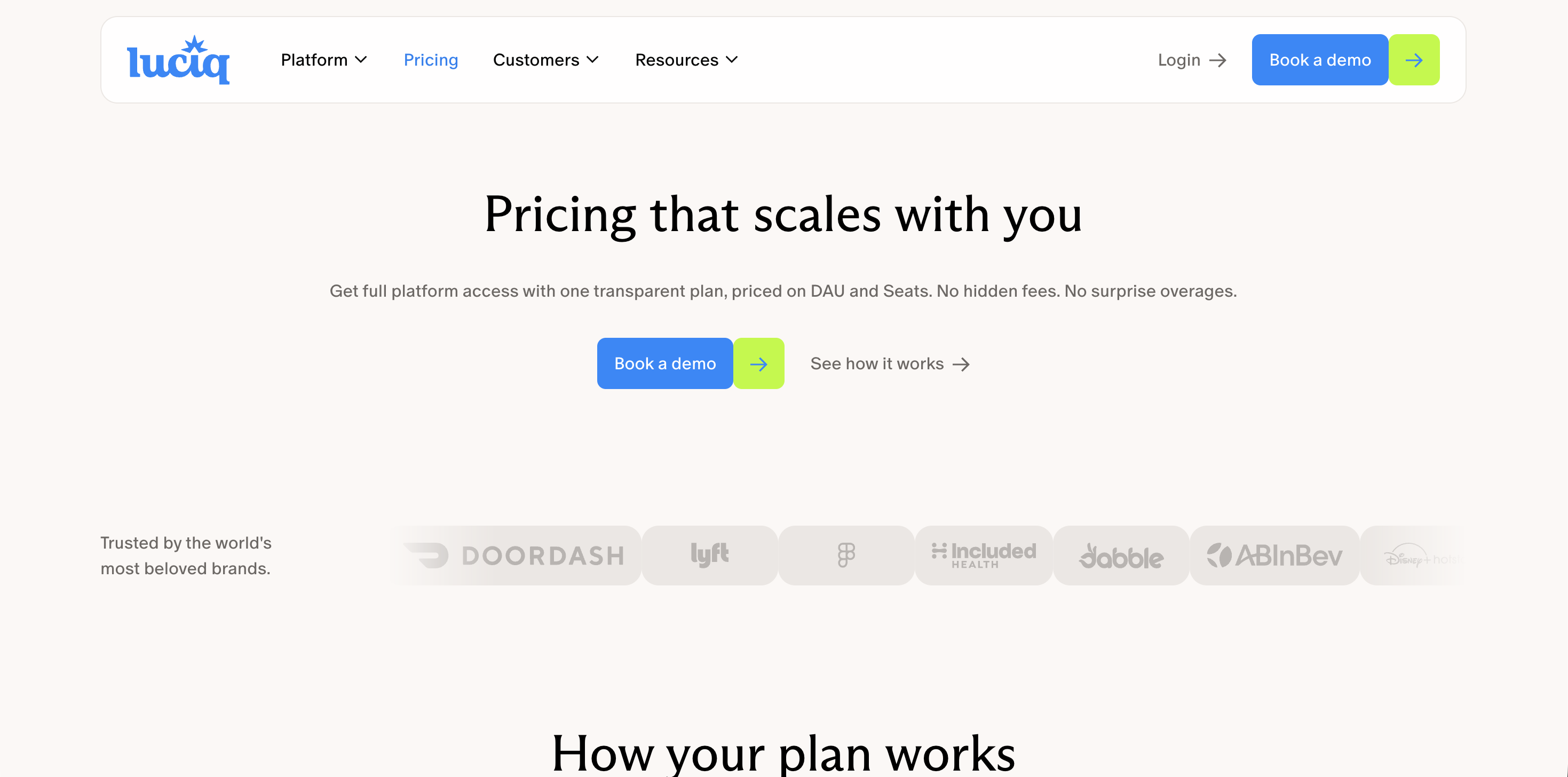 Screenshot of Luciq homepage.