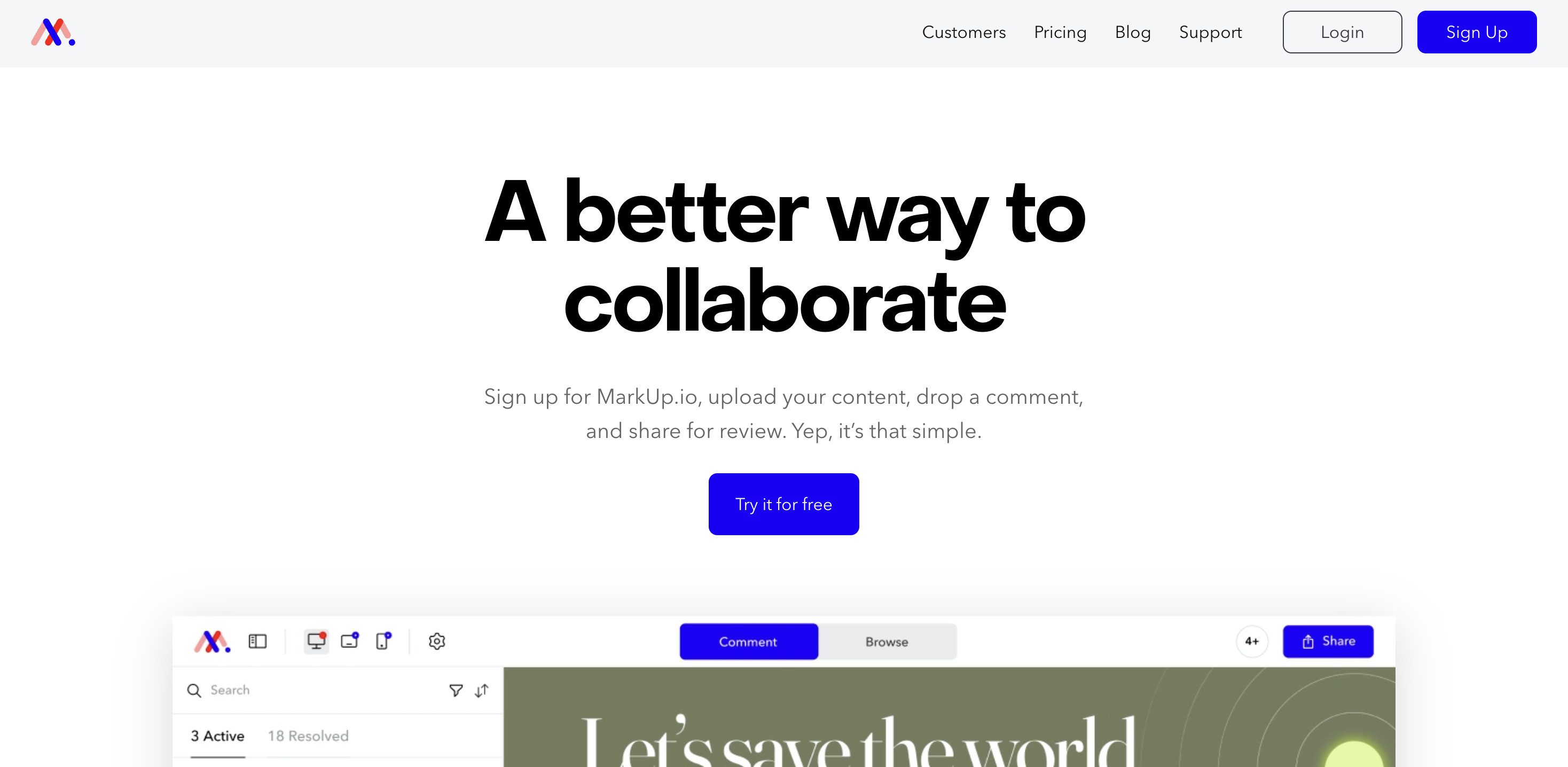Screenshot of Markup.io website.