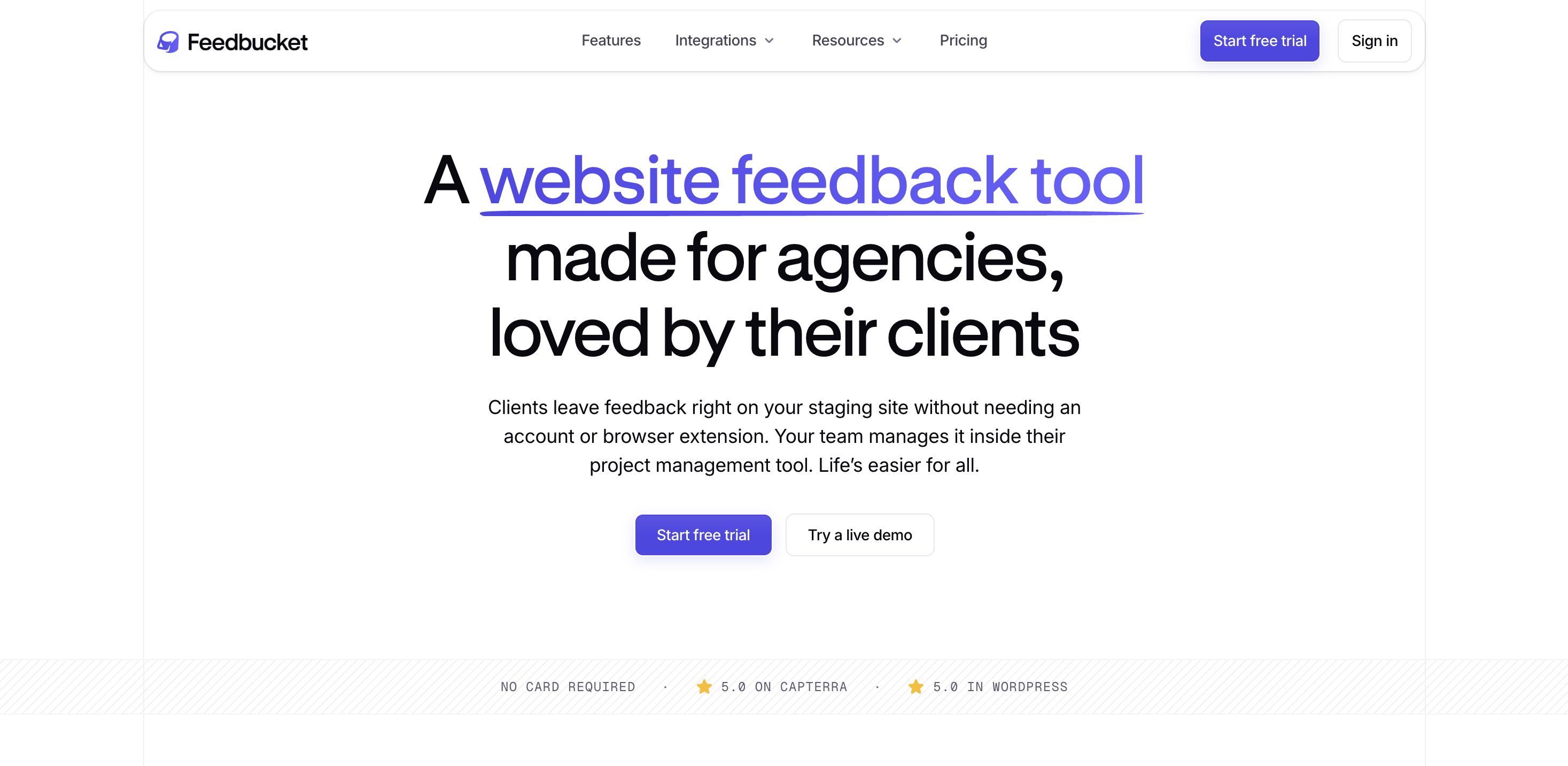 Screenshot of Feedbucket homepage