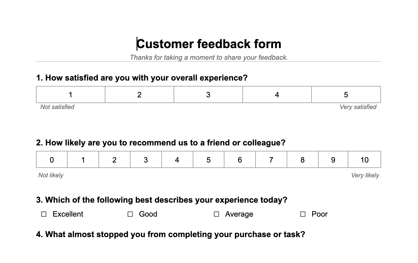 customer feedback form