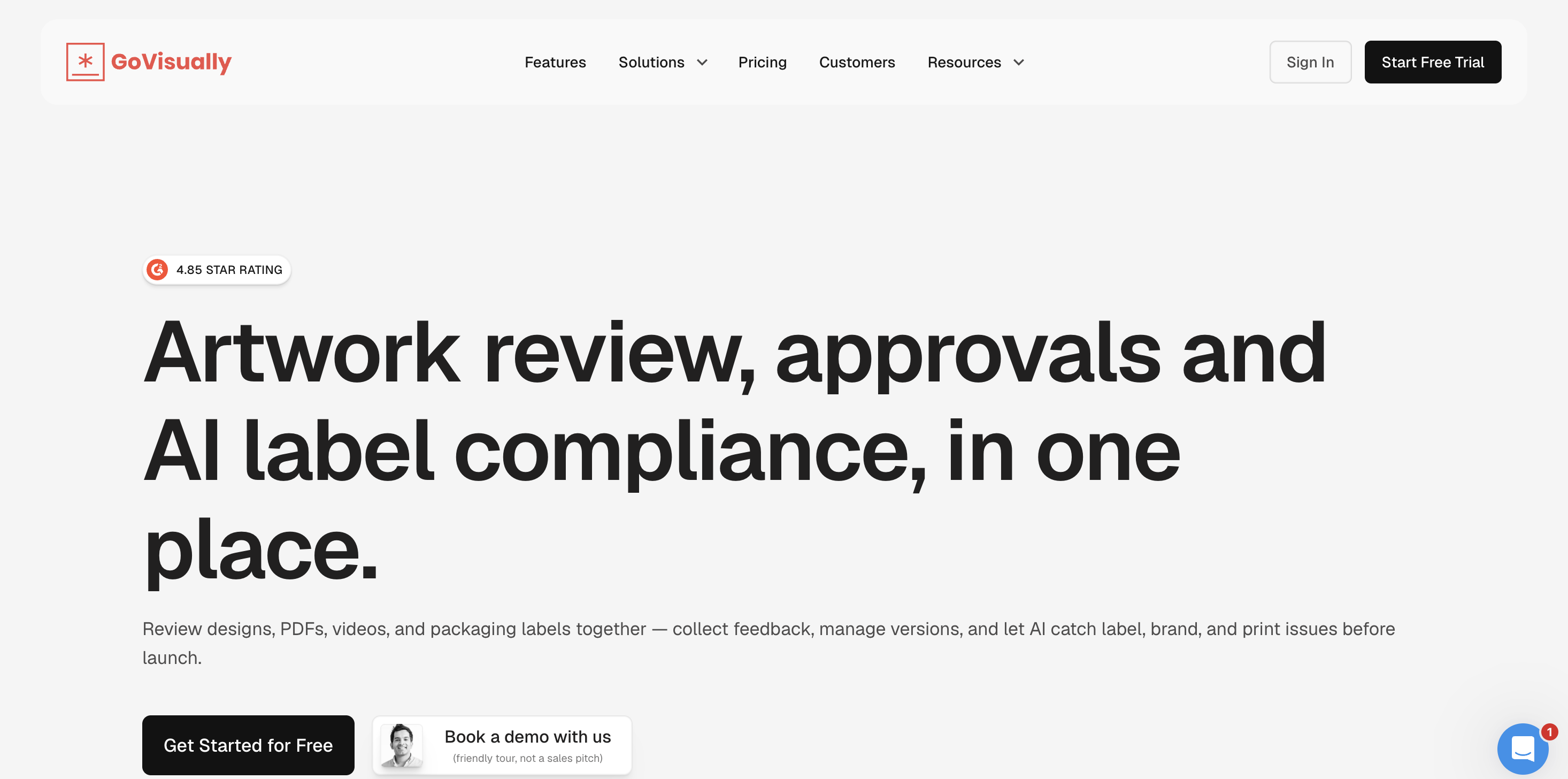 Screenshot of GoVisually homepage.