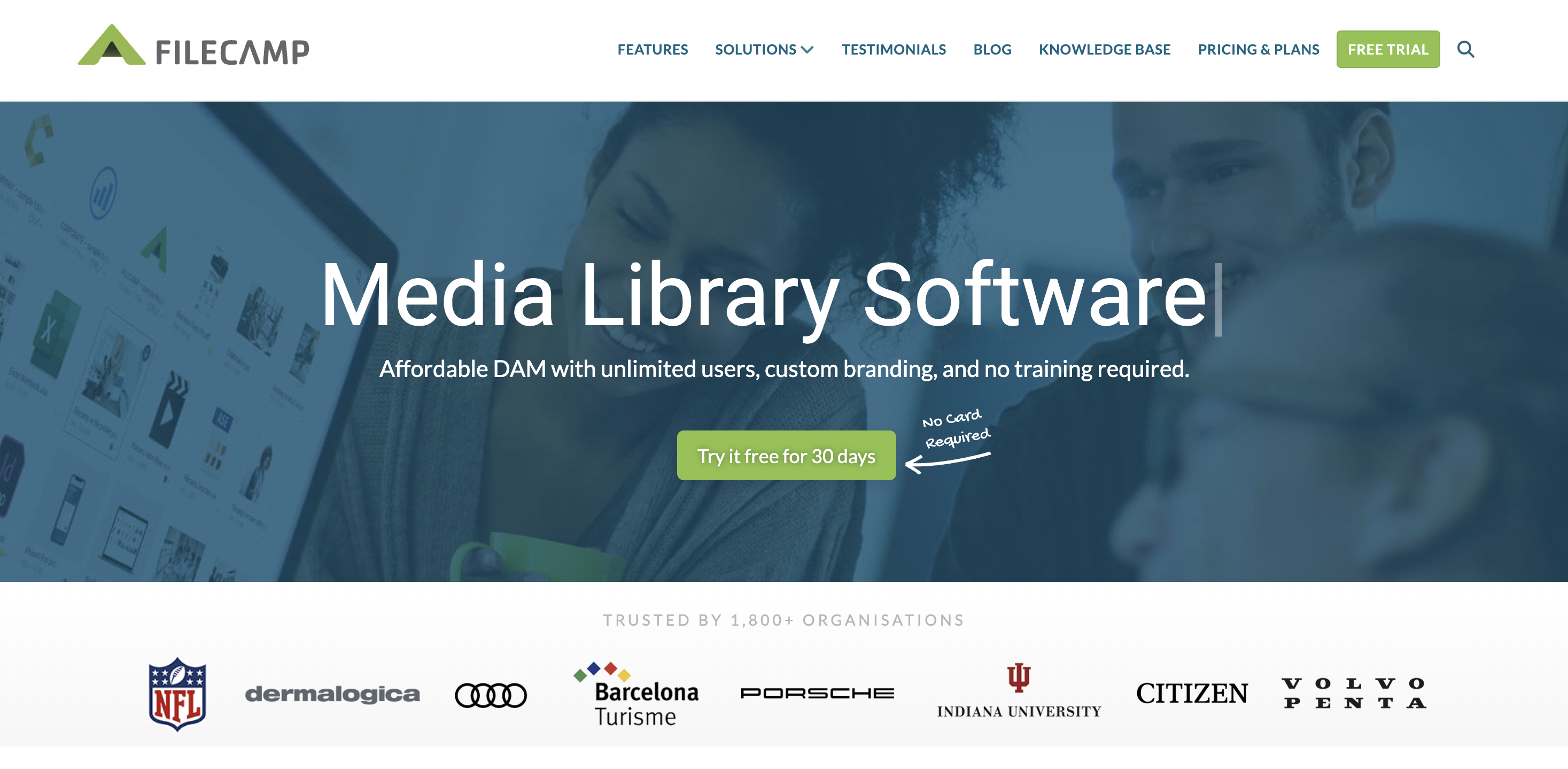 Screenshot of Filecamp homepage.