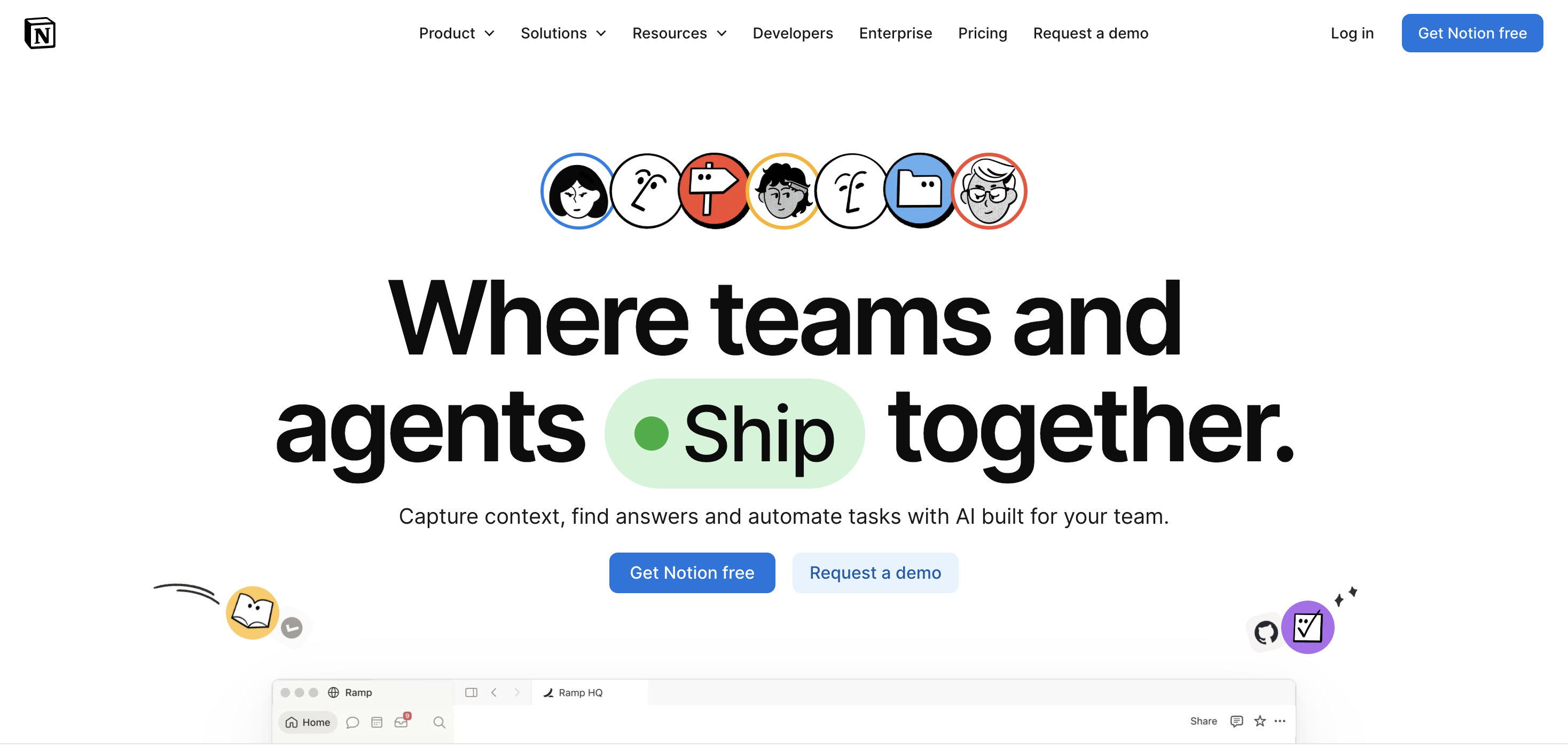 Screenshot of Notion homepage.