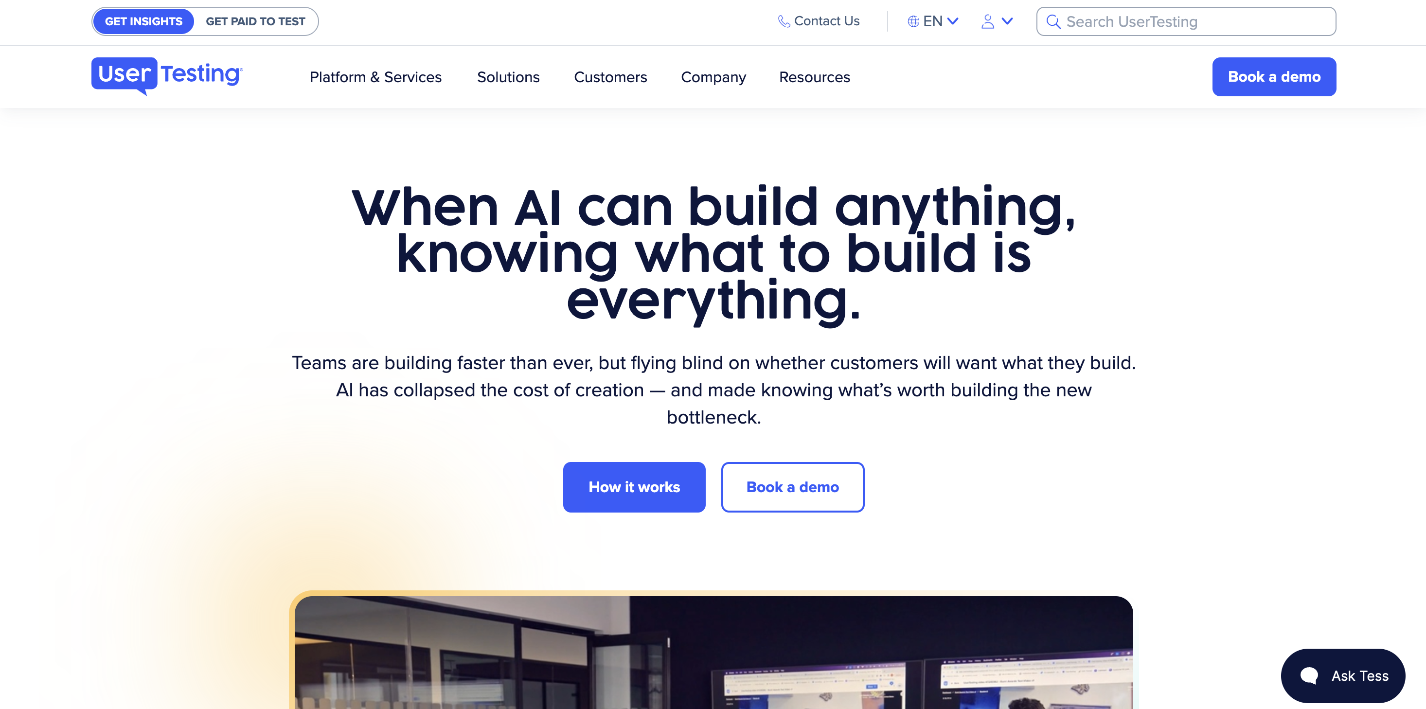 Screenshot of UserTesting homepage.