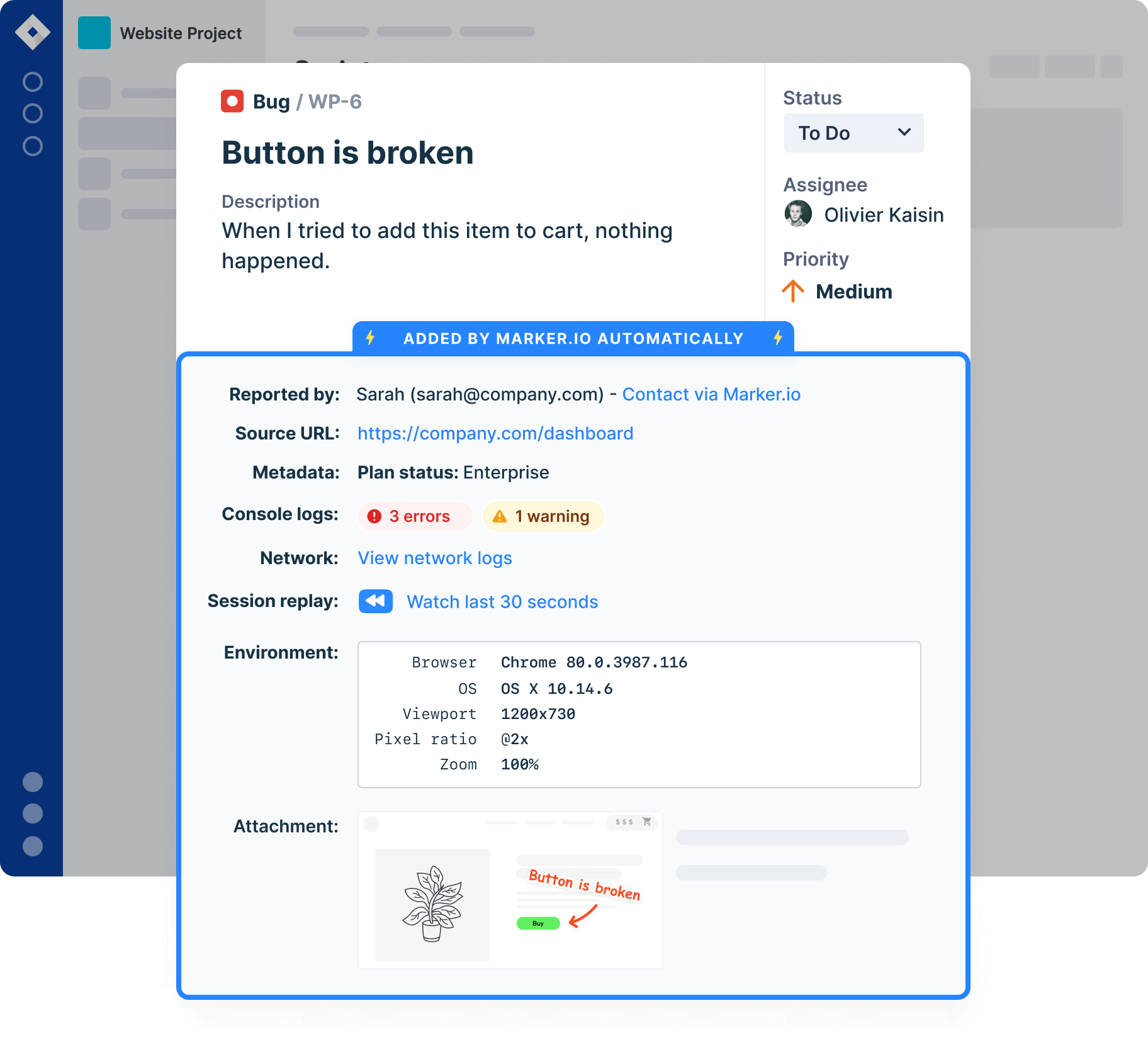 Marker.io Jira bug ticket