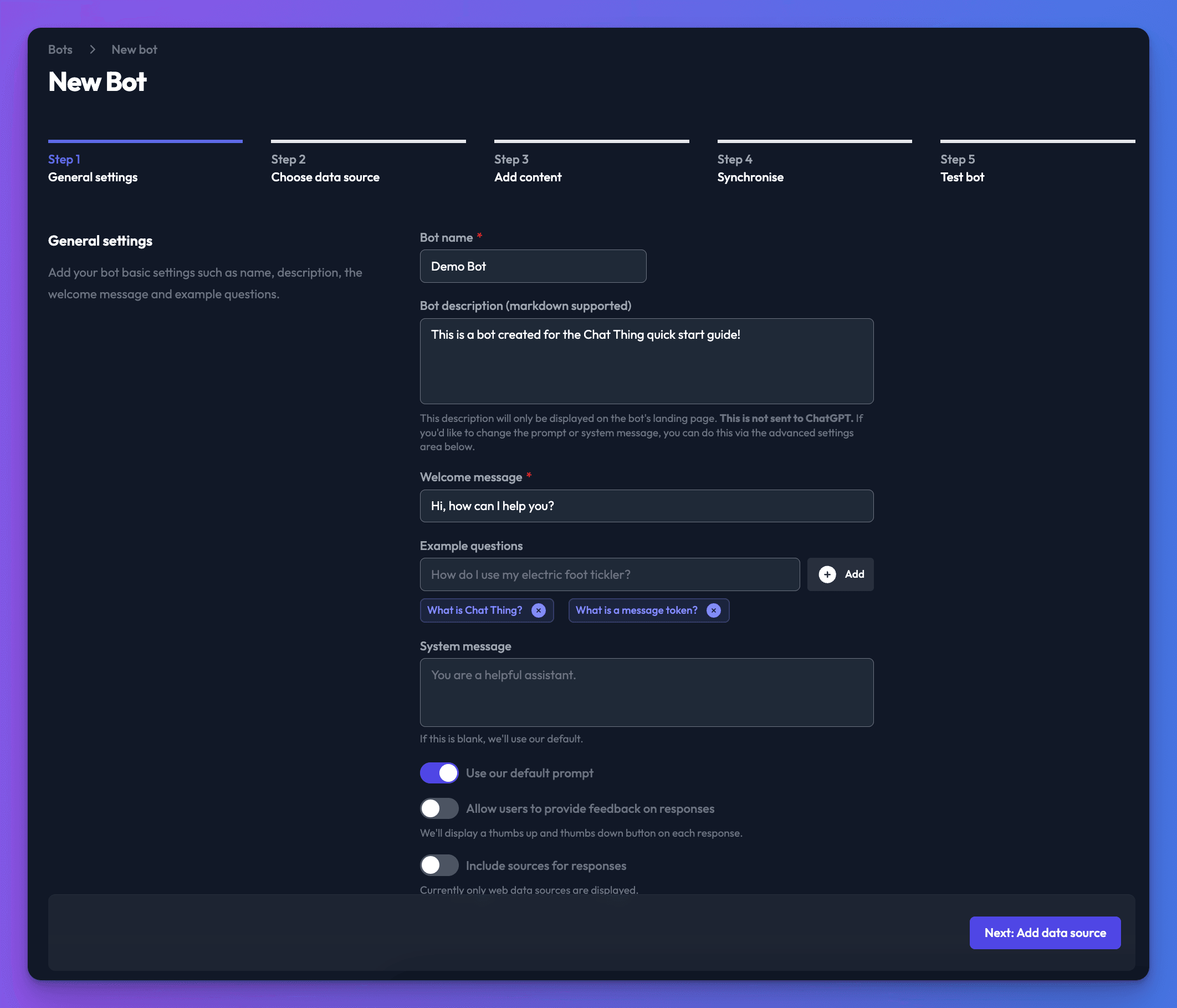 The new bot form