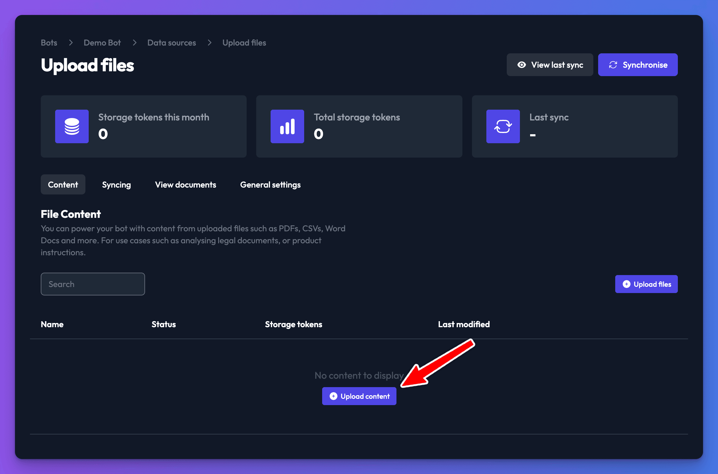 upload files - settings page