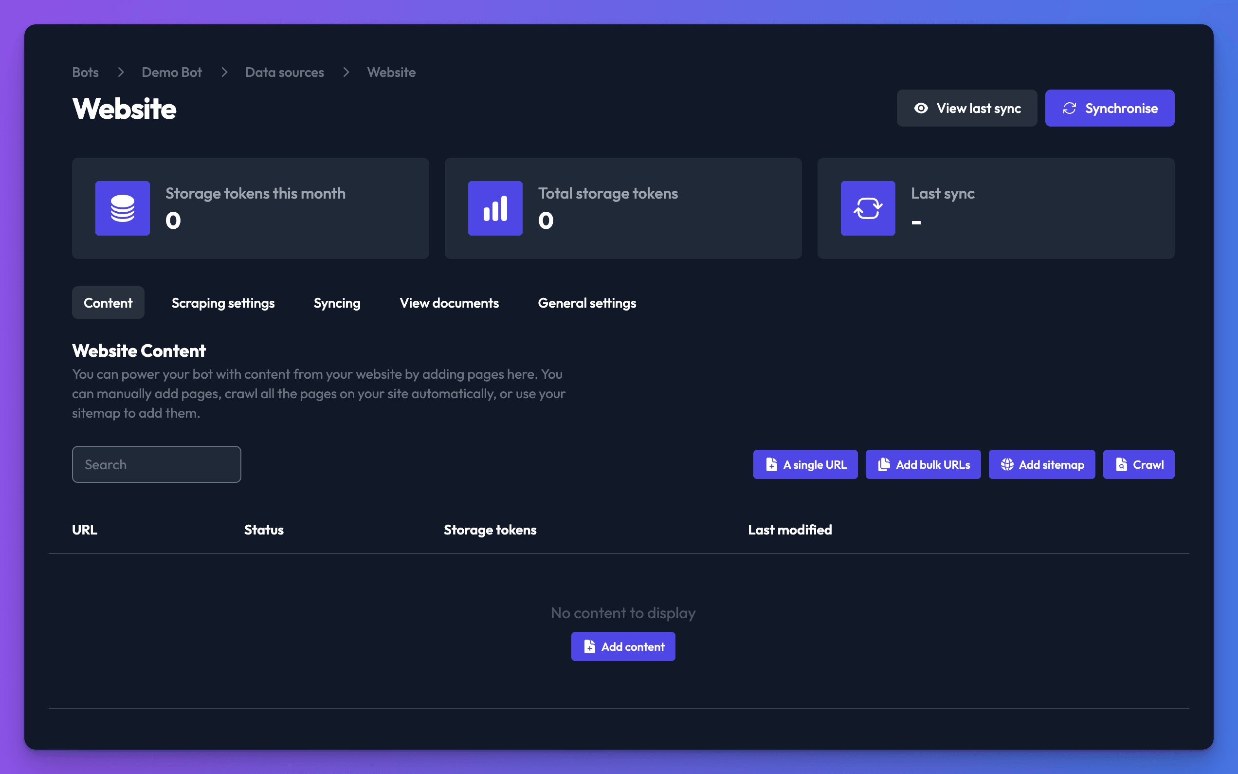 website settings