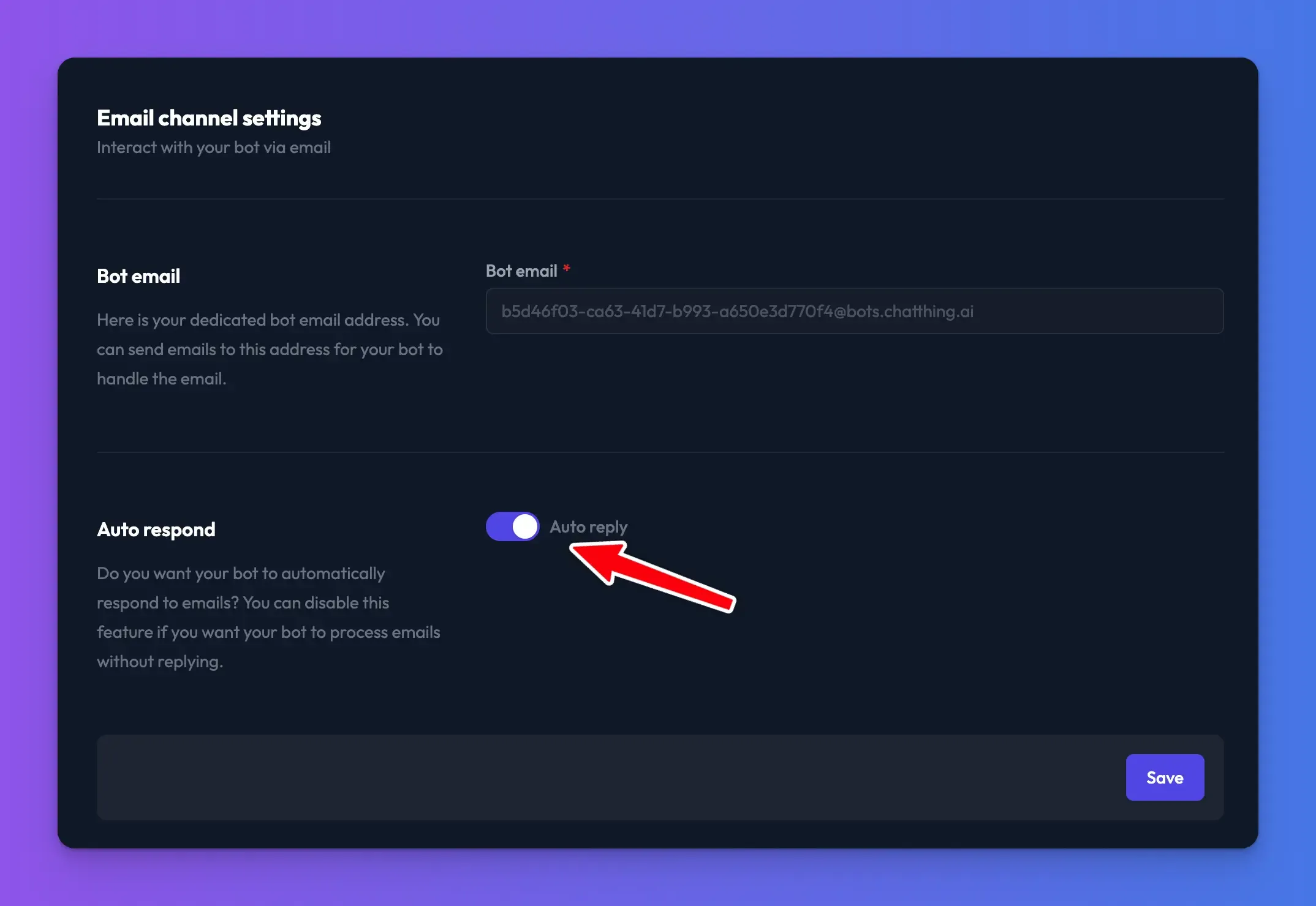 The email channel auto-reply toggle