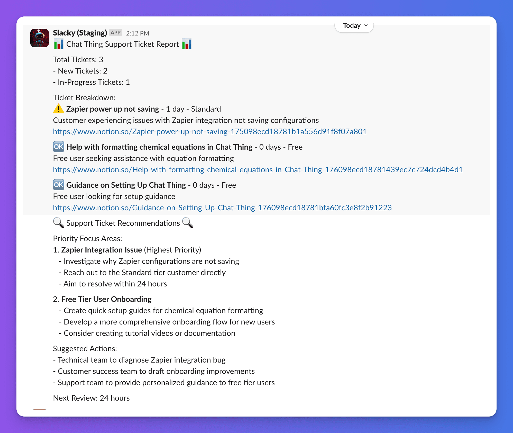 Slack Chat Thing support report task