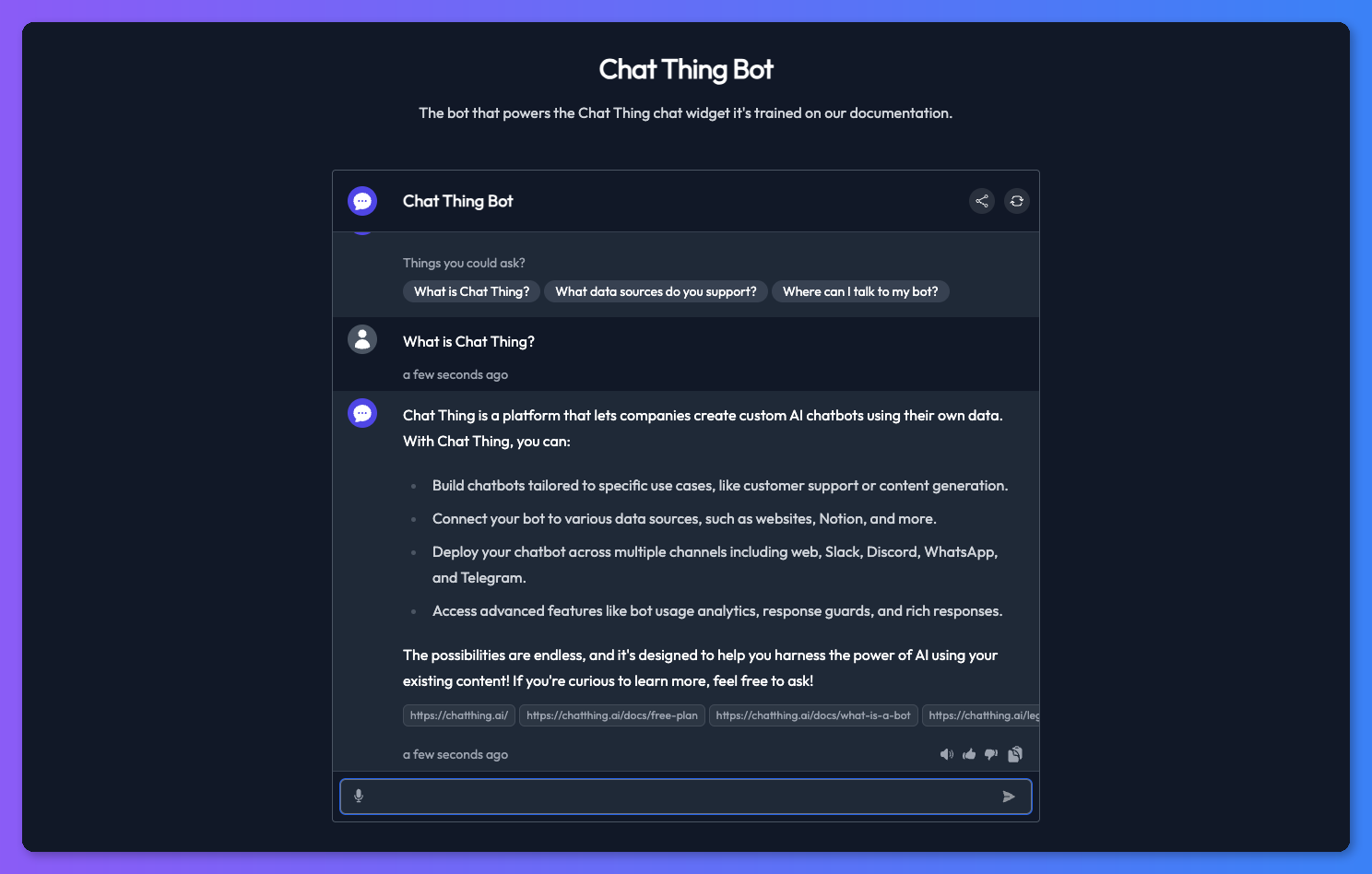 Bot chat interface showing the microphone icon and speaker icon