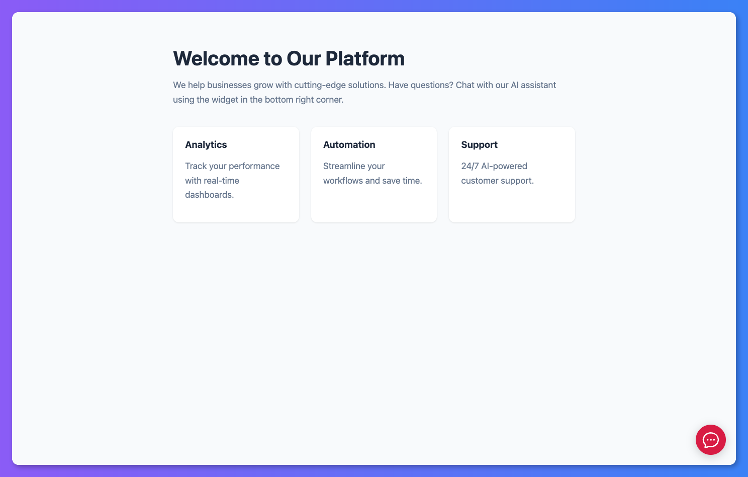 Embedded bot widget on a website