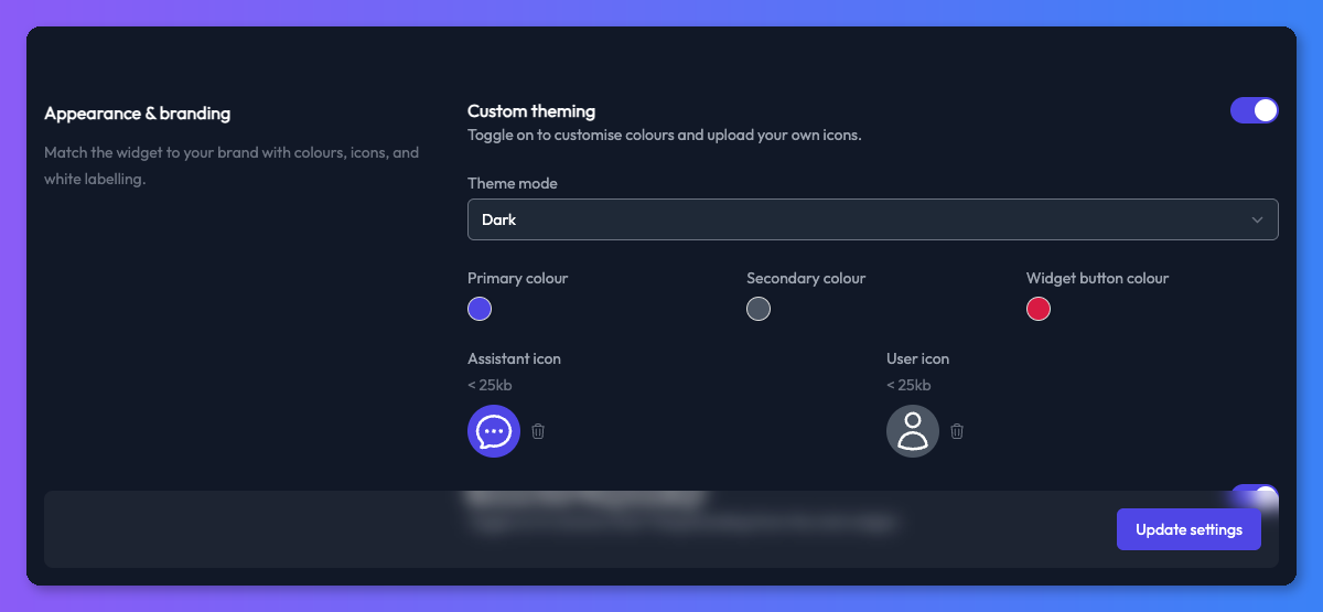 Appearance and branding settings