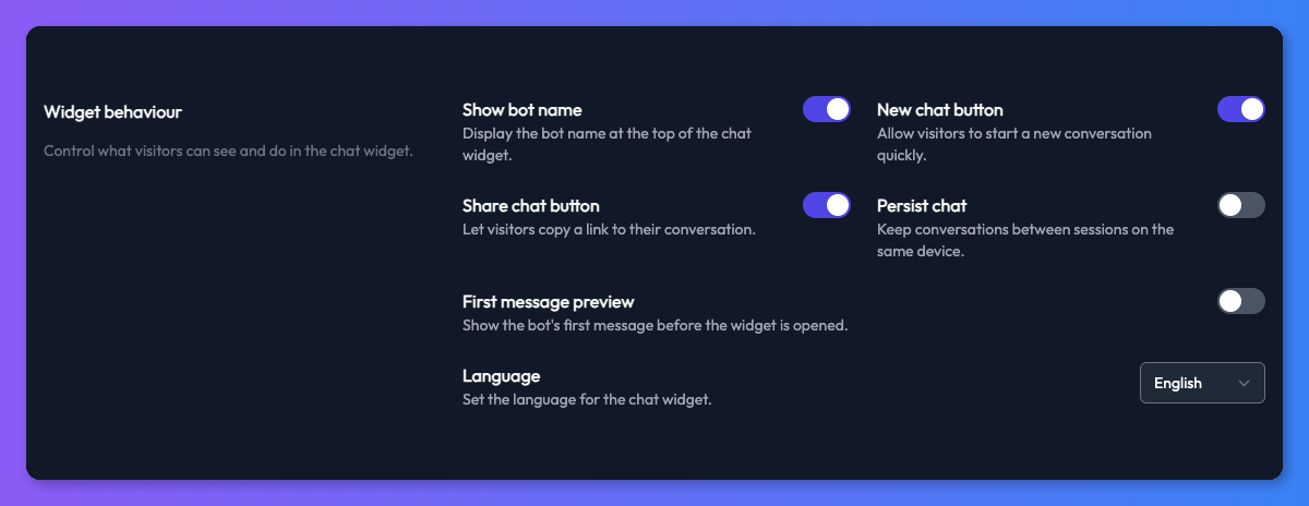 Widget behaviour settings